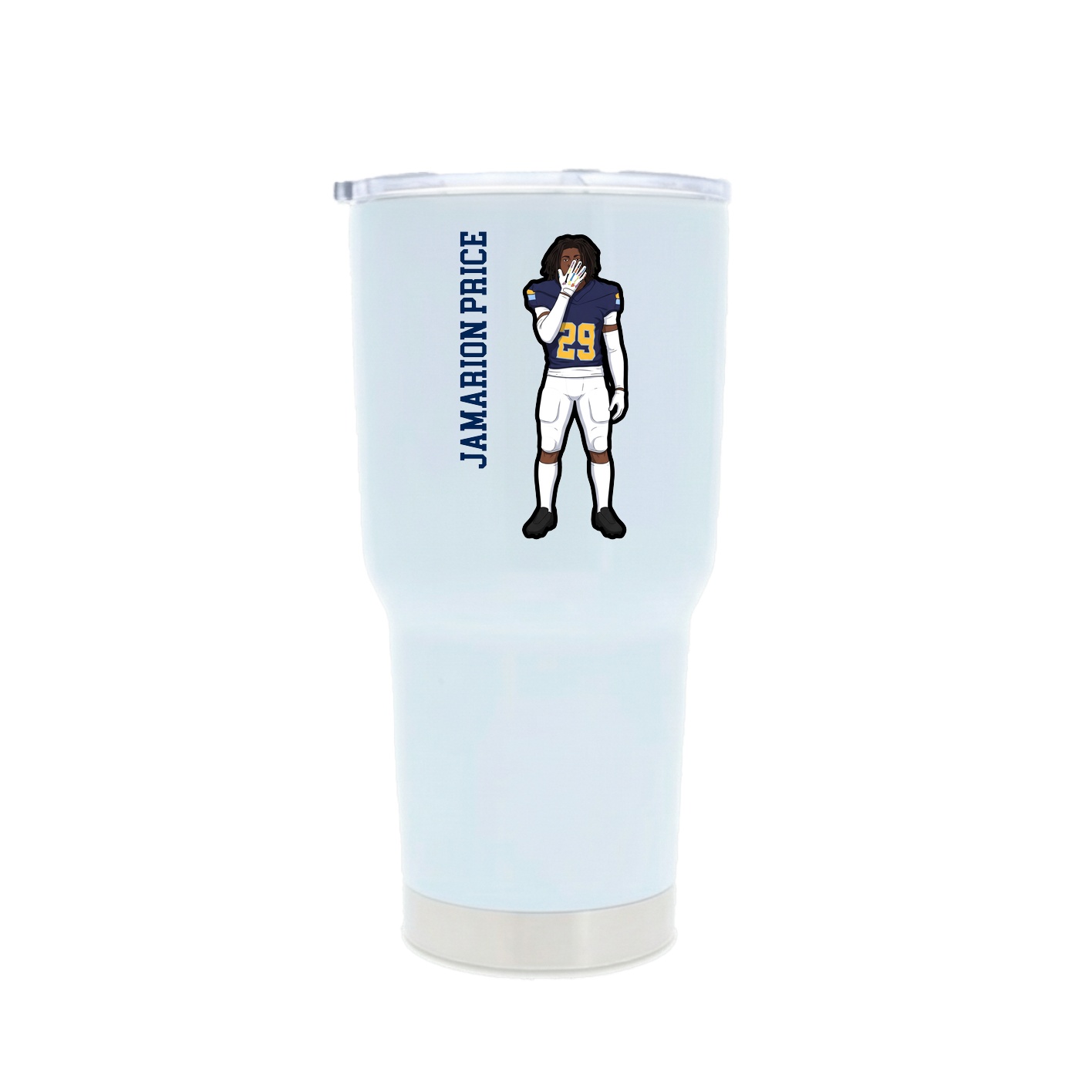 30oz Stainless Steel Tumbler — Name Vertical in White