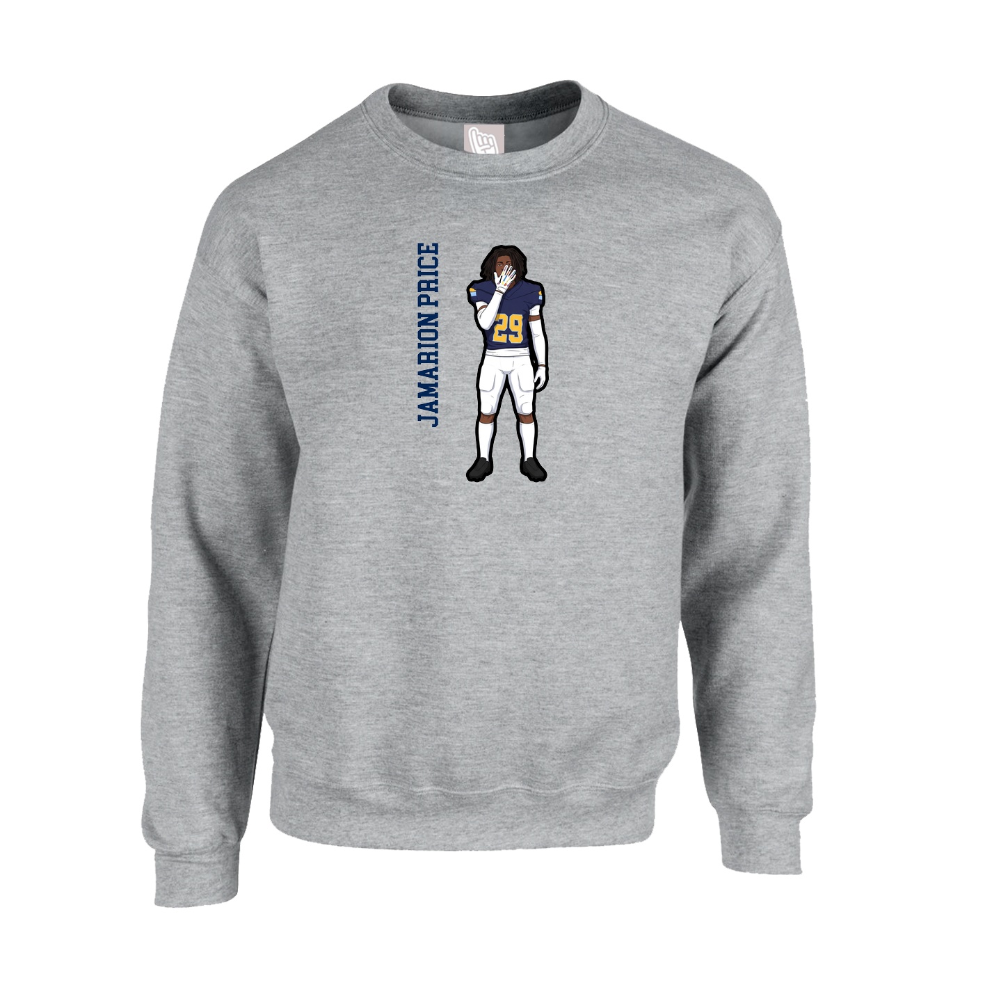 Fleece Crew — Name Vertical in Grey