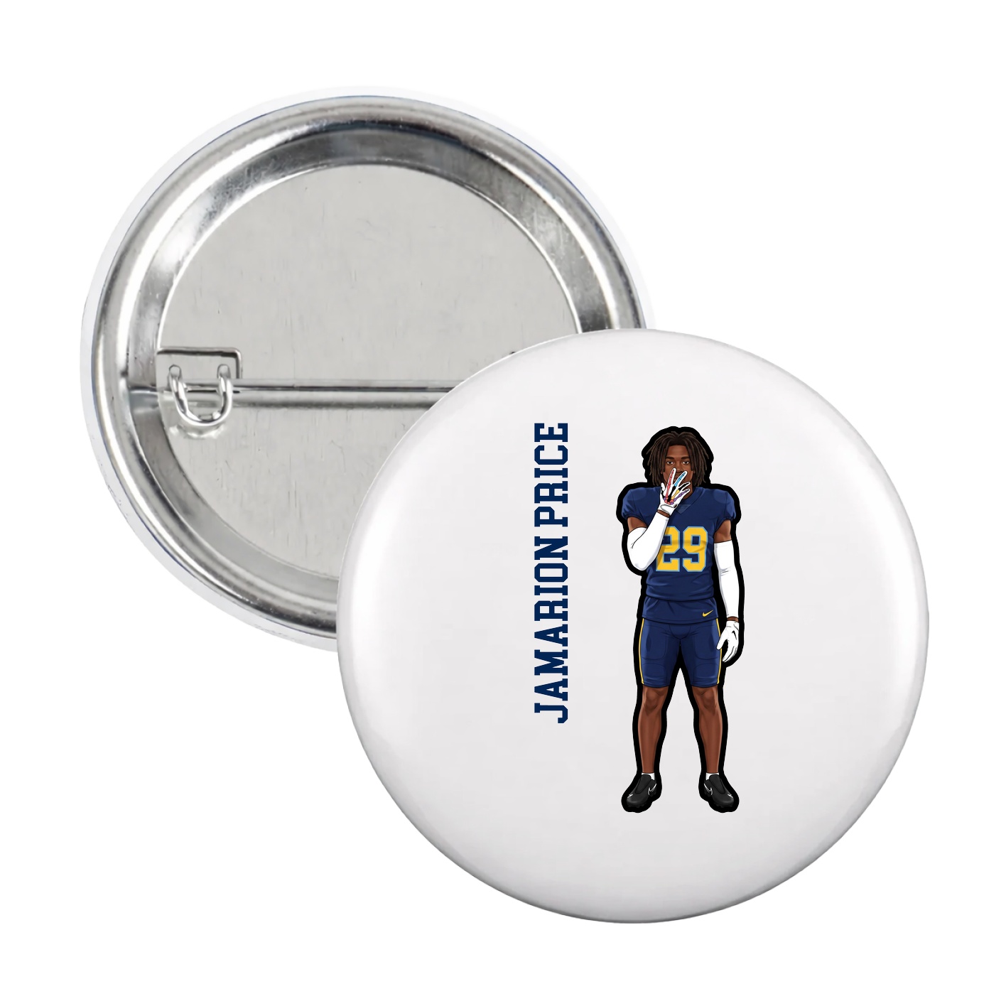 Game Day Button — Name Vertical in White
