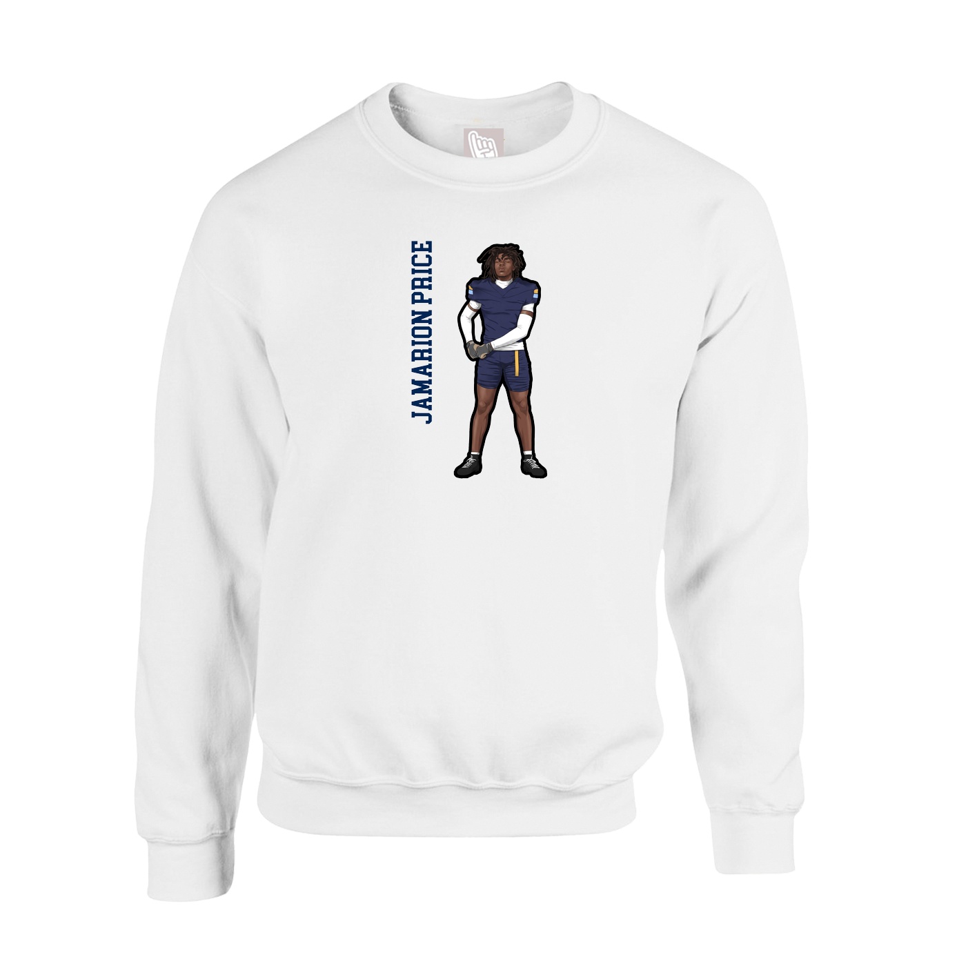 Fleece Crew — Name Vertical in White