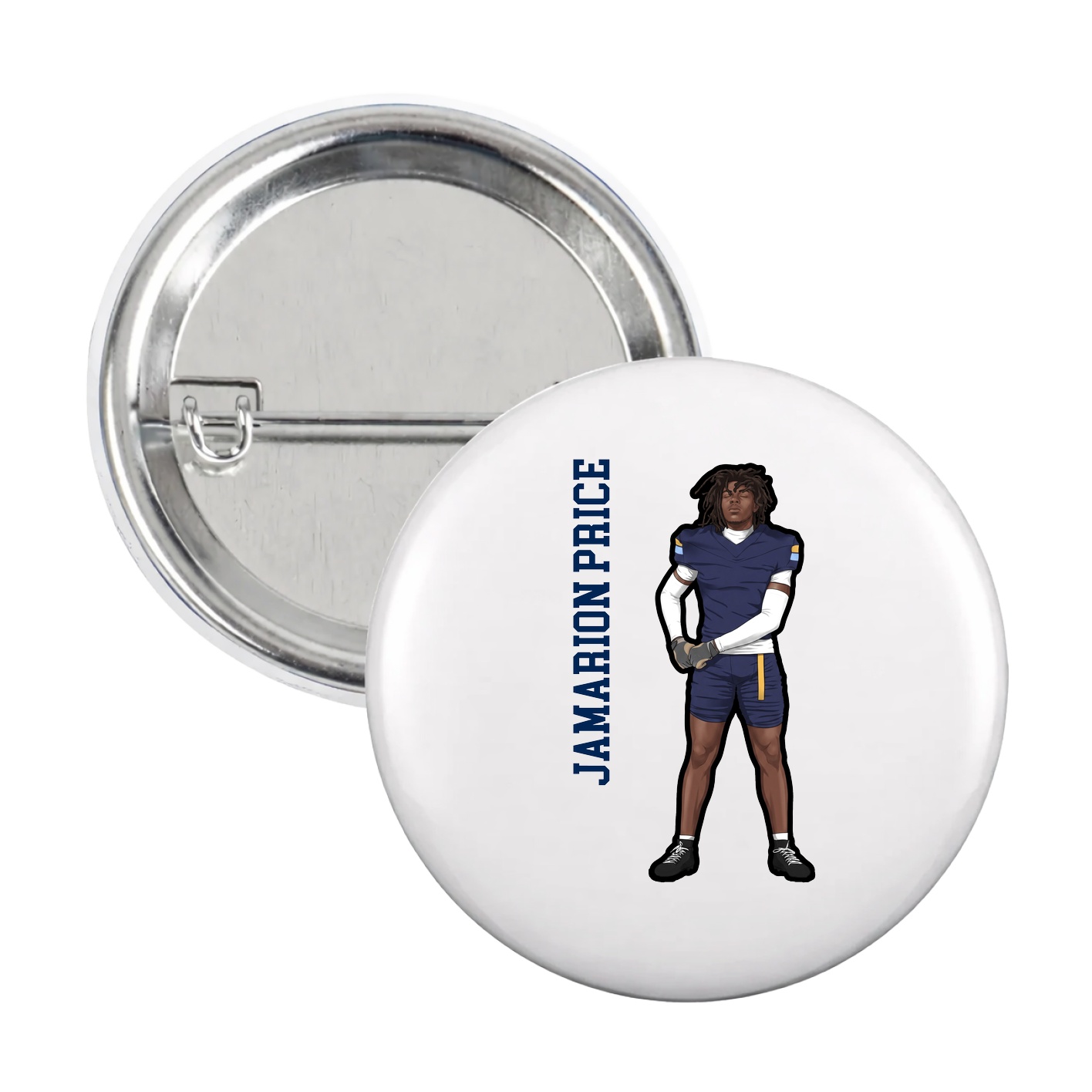 Game Day Button — Name Vertical in White