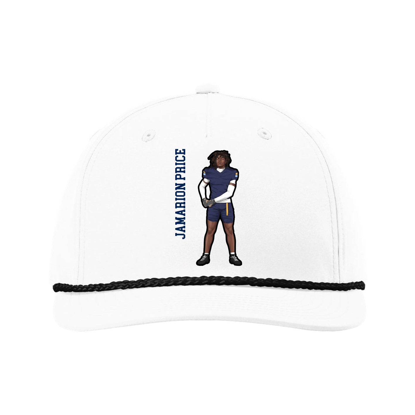 Five-Panel Classic Rope Cap — Name Vertical in White