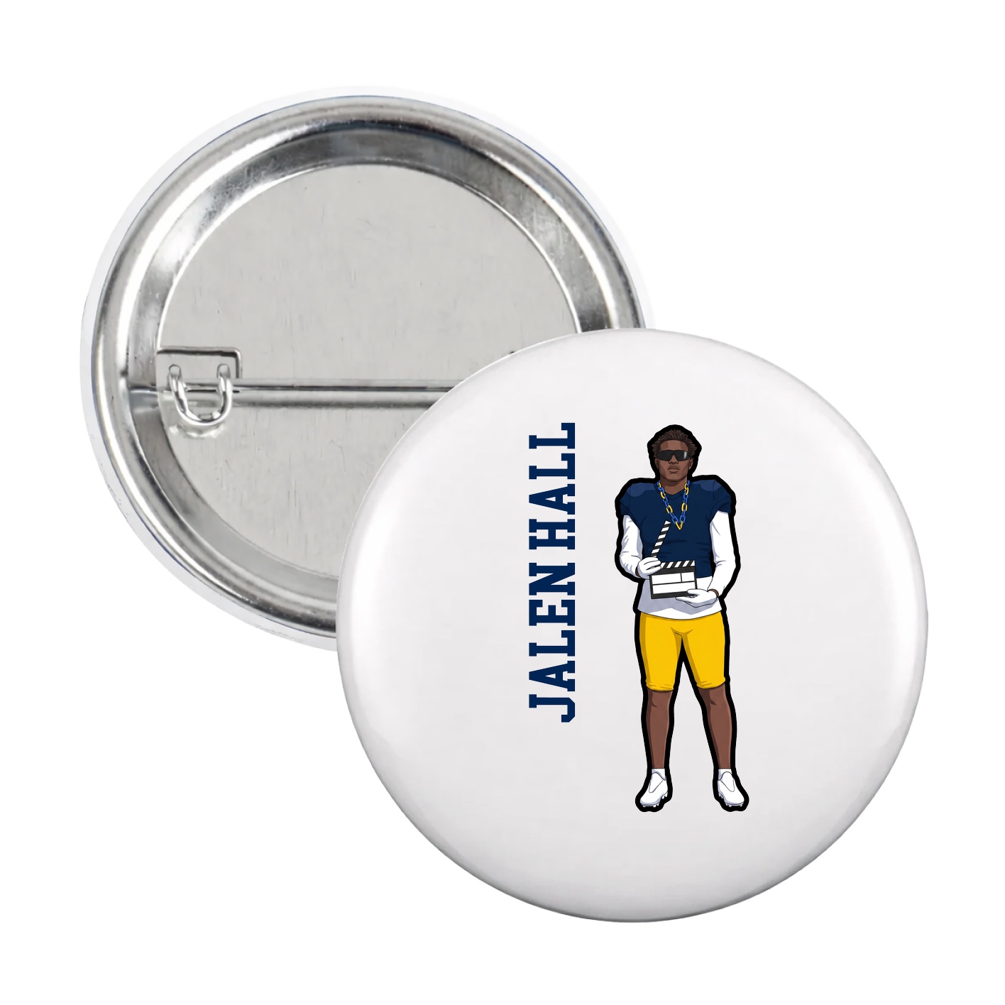 Game Day Button — Name Vertical in White