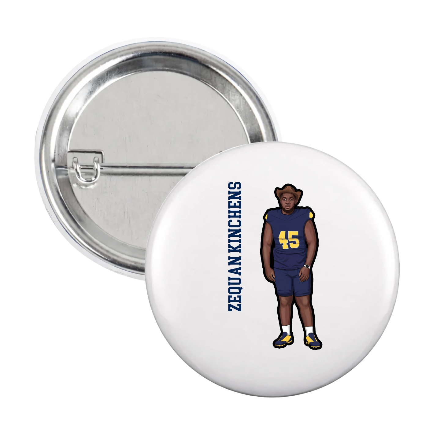 Game Day Button — Name Vertical in White