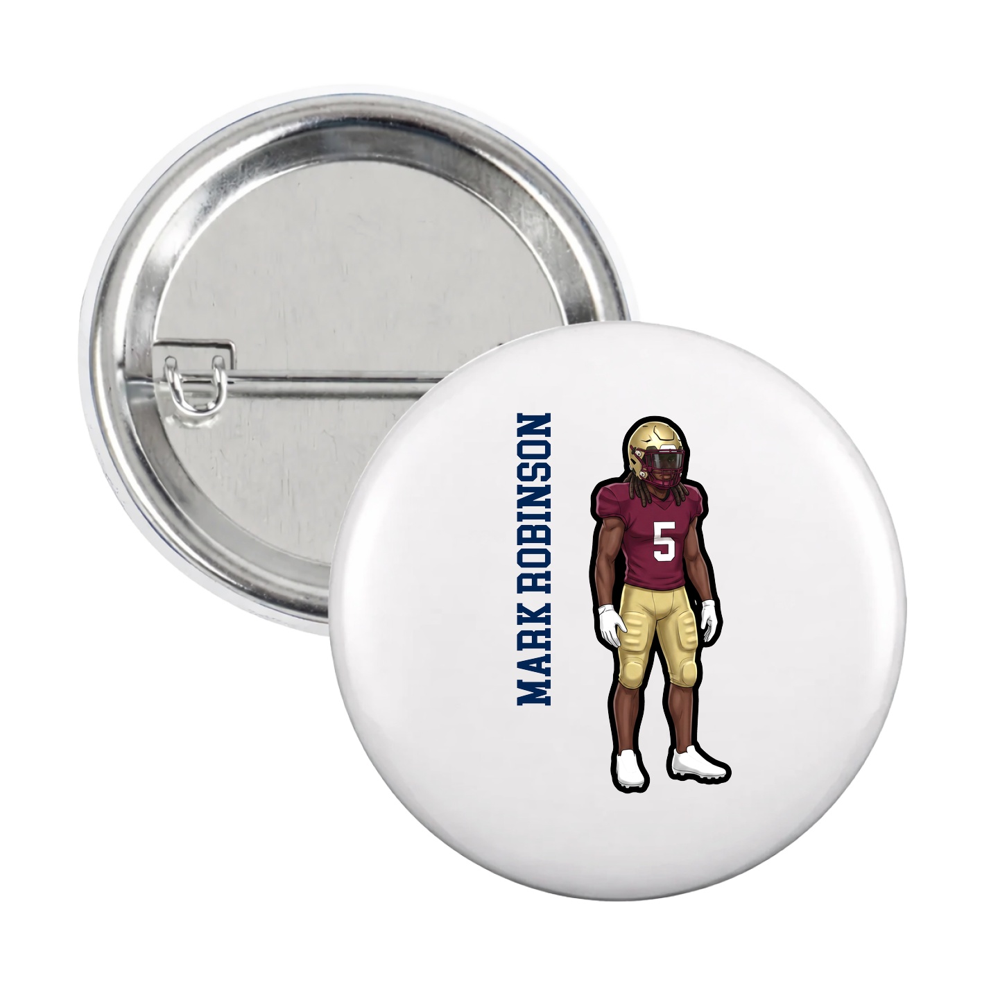 Game Day Button — Name Vertical in White