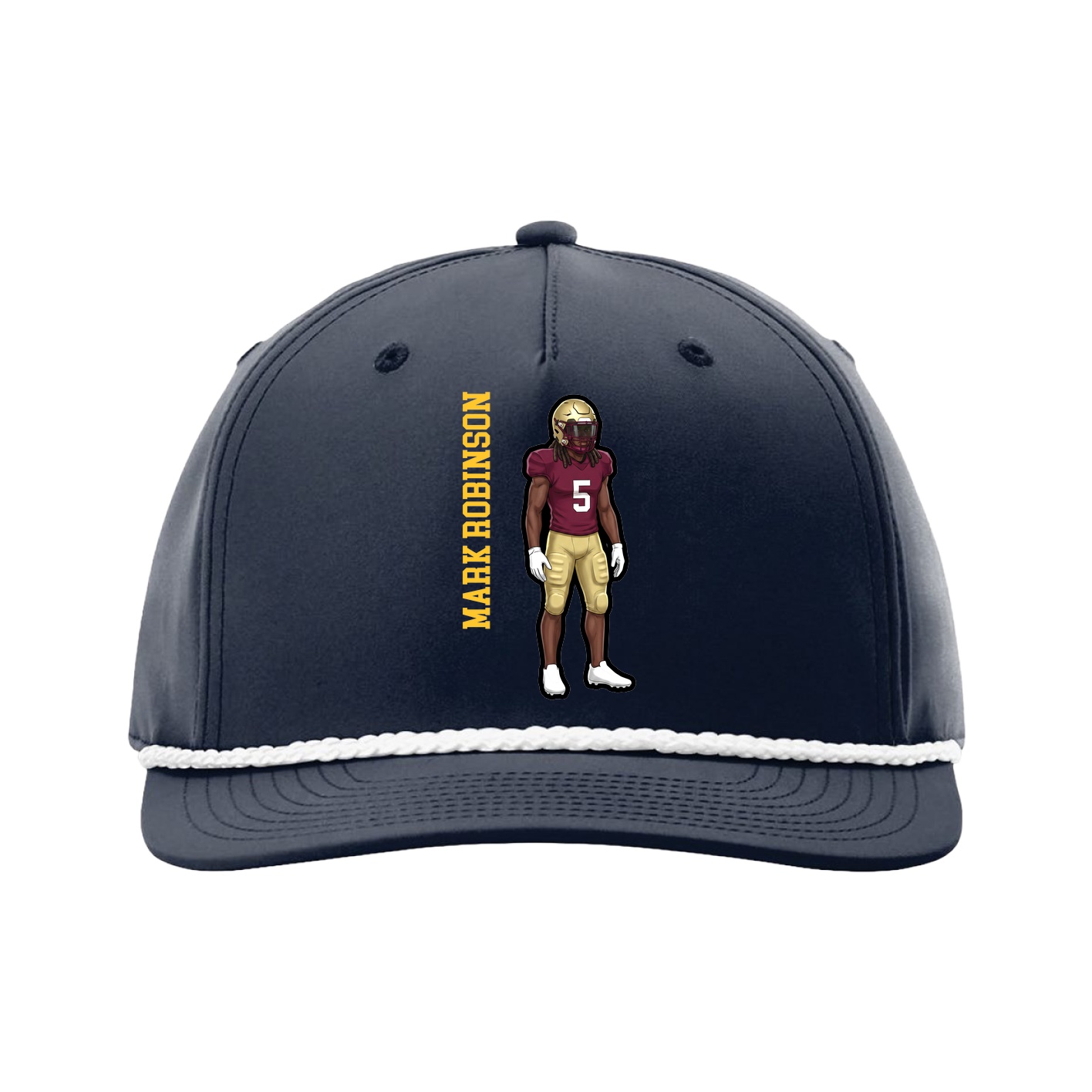 Five-Panel Classic Rope Cap — Name Vertical in Navy