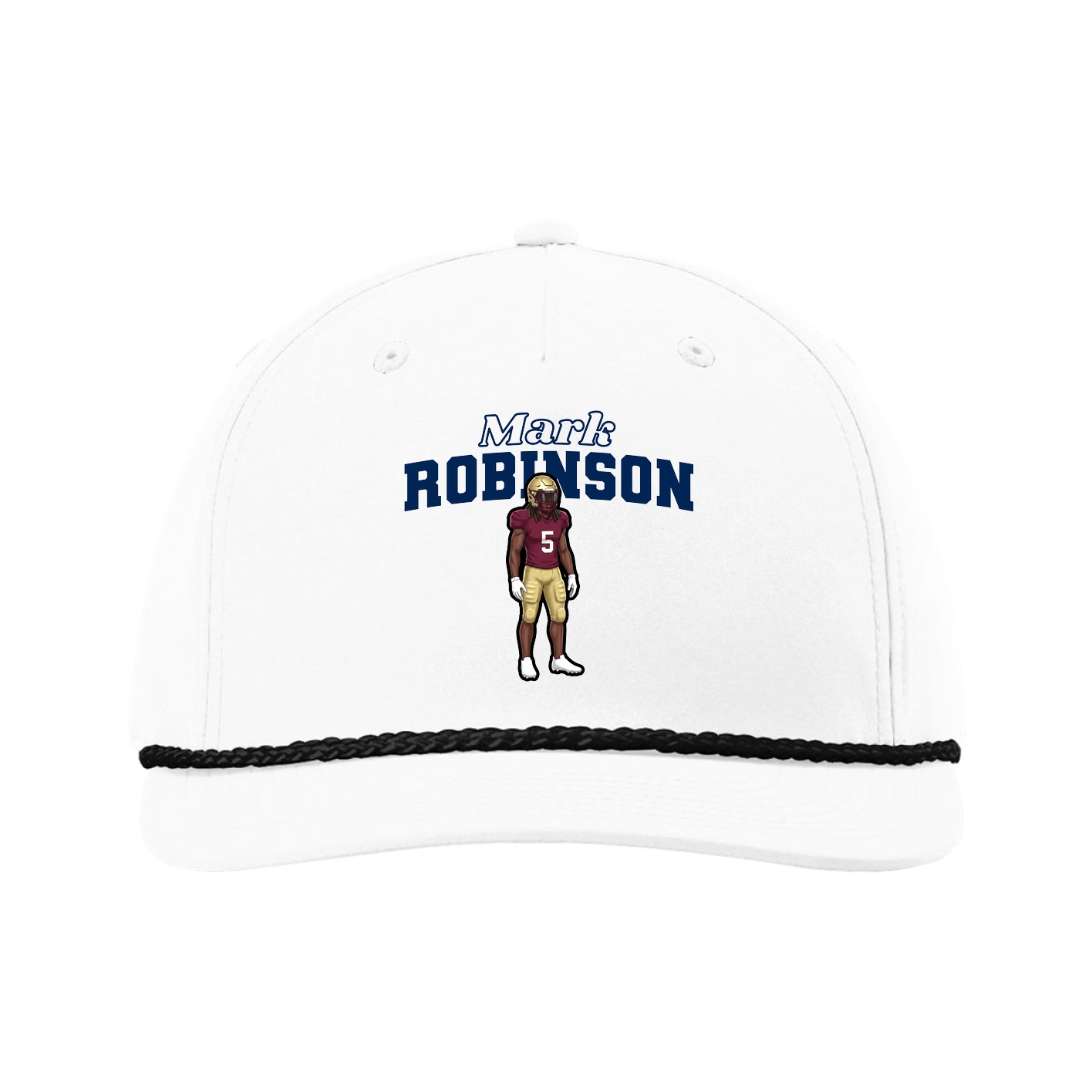 Five-Panel Classic Rope Cap — Name Arch in White