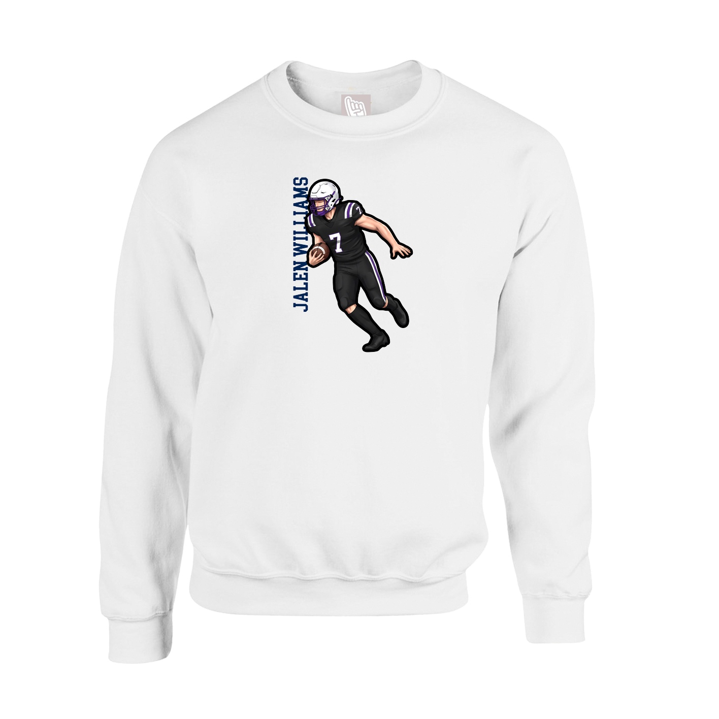Fleece Crew — Name Vertical in White