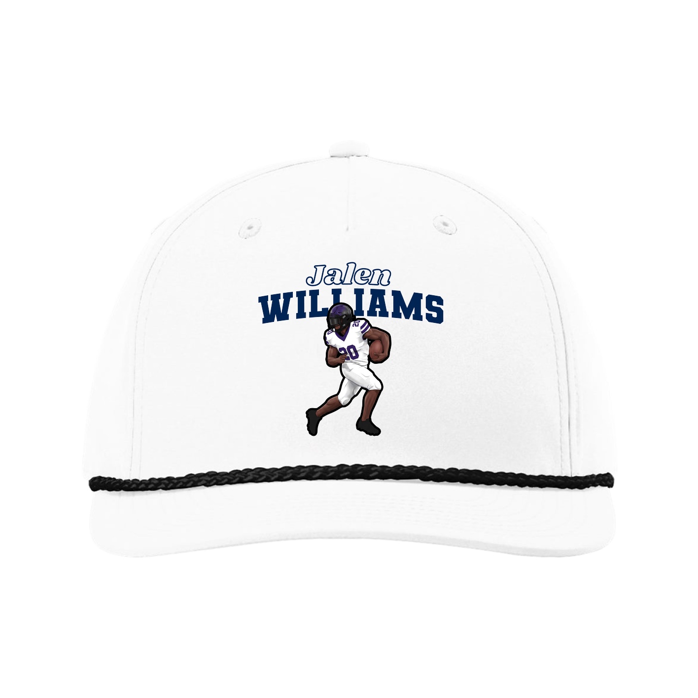 Five-Panel Classic Rope Cap — Name Arch in White