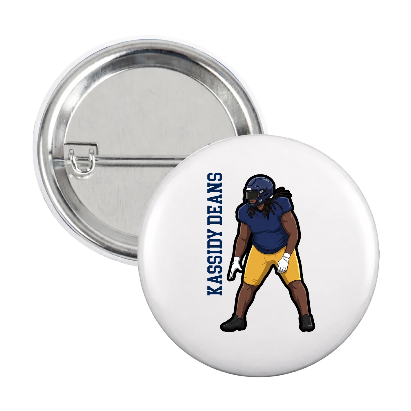 Game Day Button — Name Vertical in White
