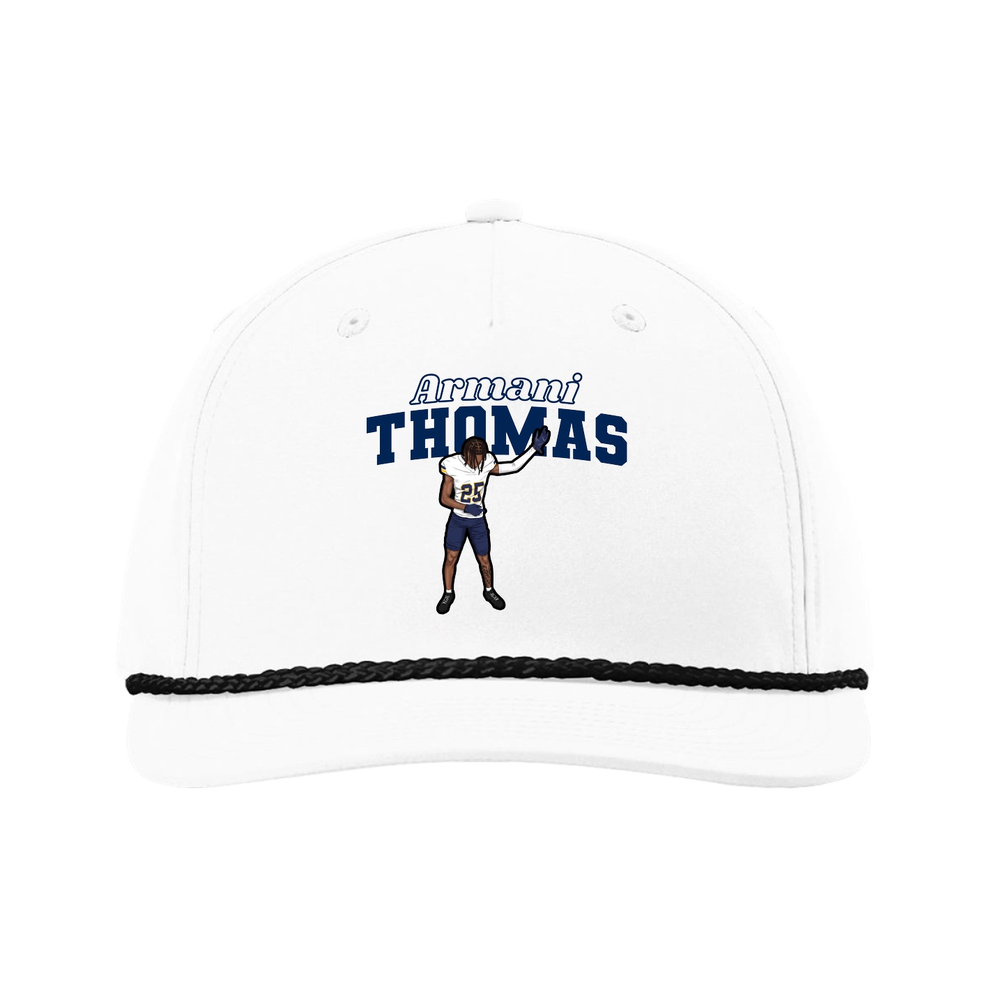 Five-Panel Classic Rope Cap — Name Arch in White