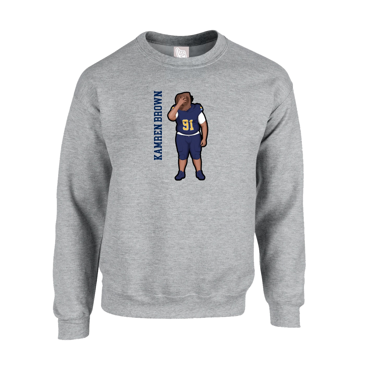 Fleece Crew — Name Vertical in Grey
