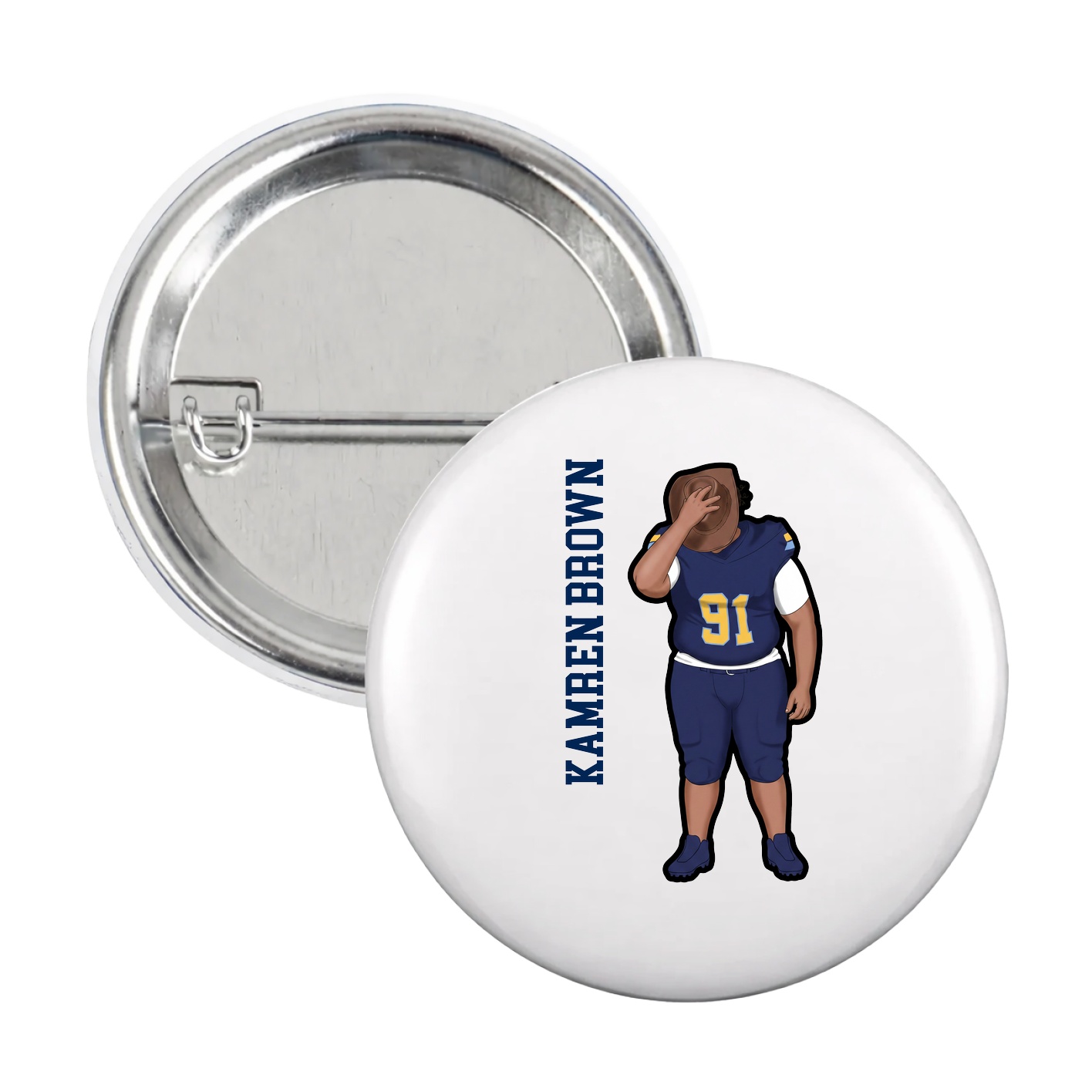 Game Day Button — Name Vertical in White