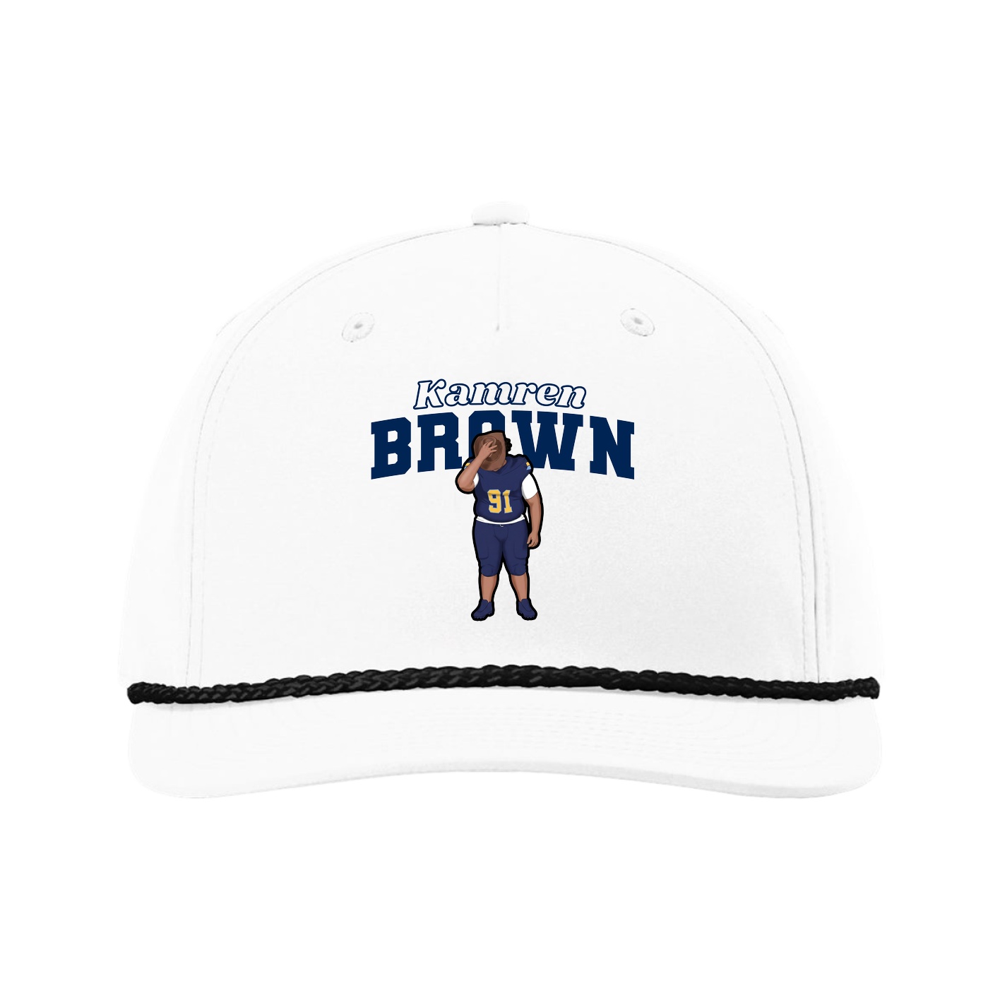 Five-Panel Classic Rope Cap — Name Arch in White