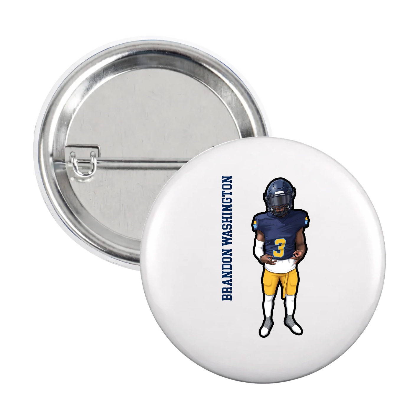 Game Day Button — Name Vertical in White