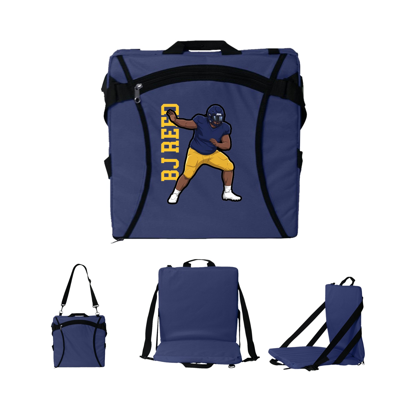 Folding Stadium Seat — Name Vertical in Navy