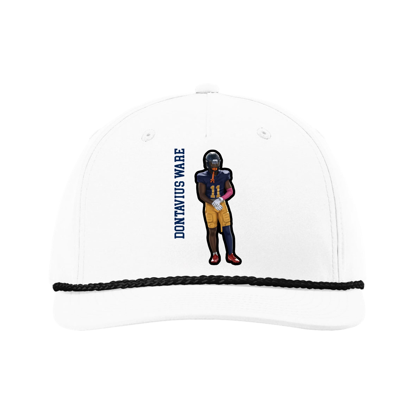 Five-Panel Classic Rope Cap — Name Vertical in White