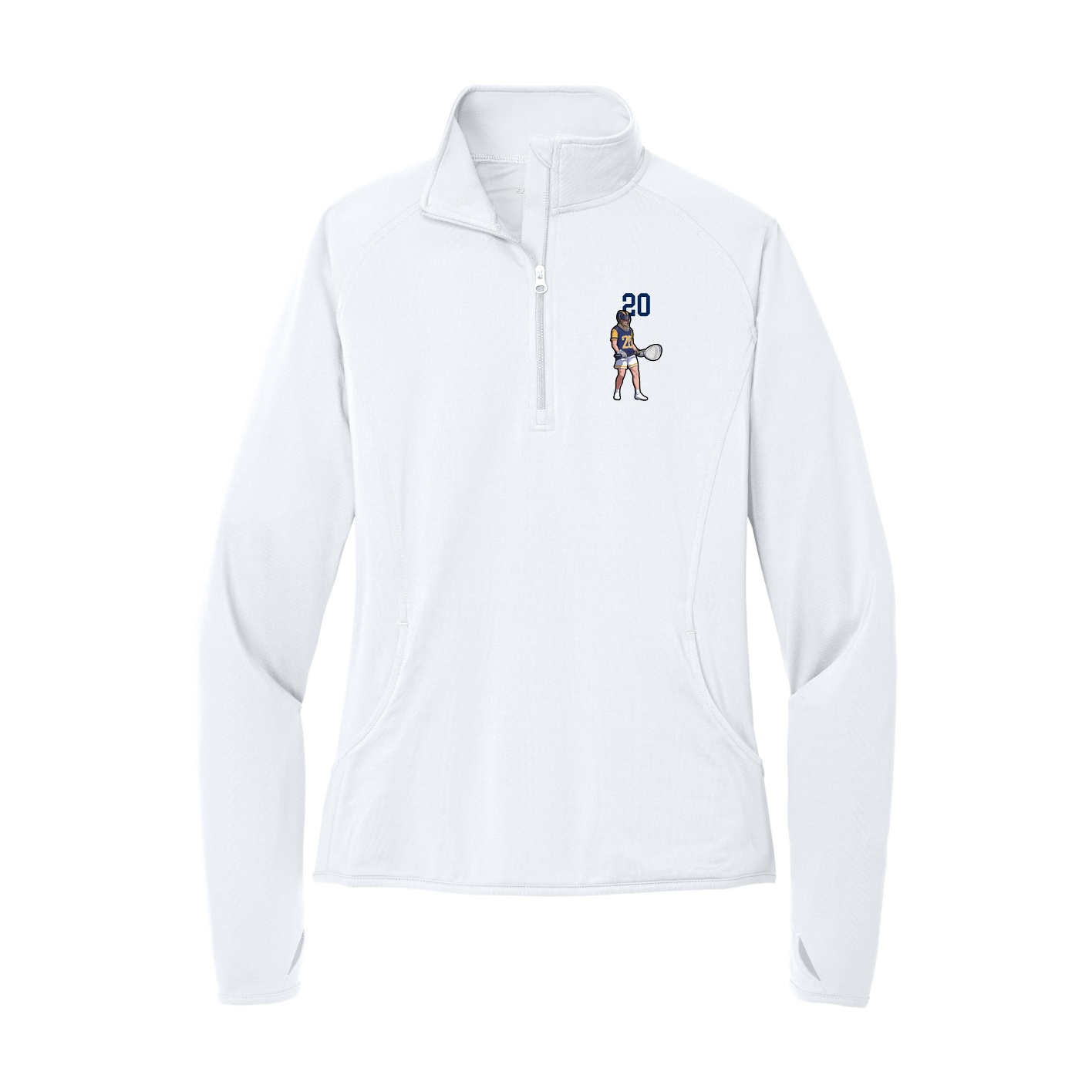 Women's Q-Zip Pullover — Number Top in White