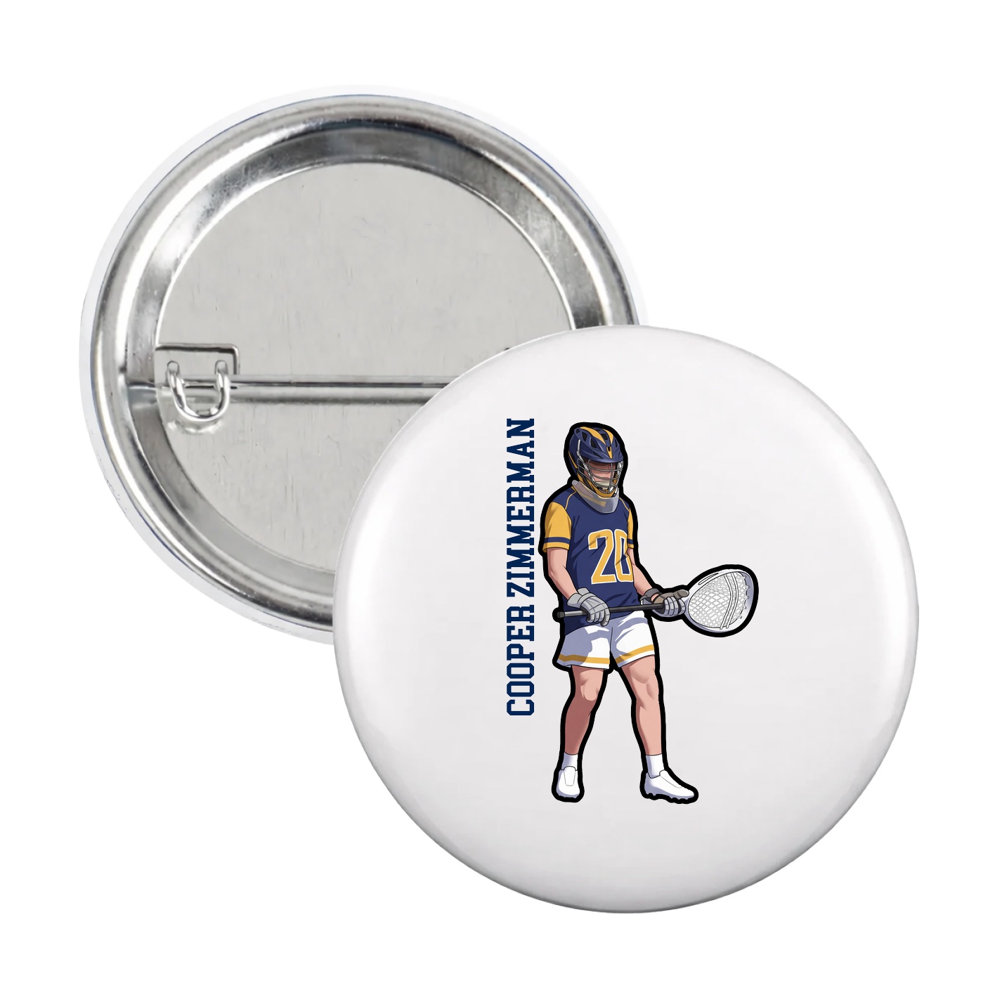 Game Day Button — Name Vertical in White