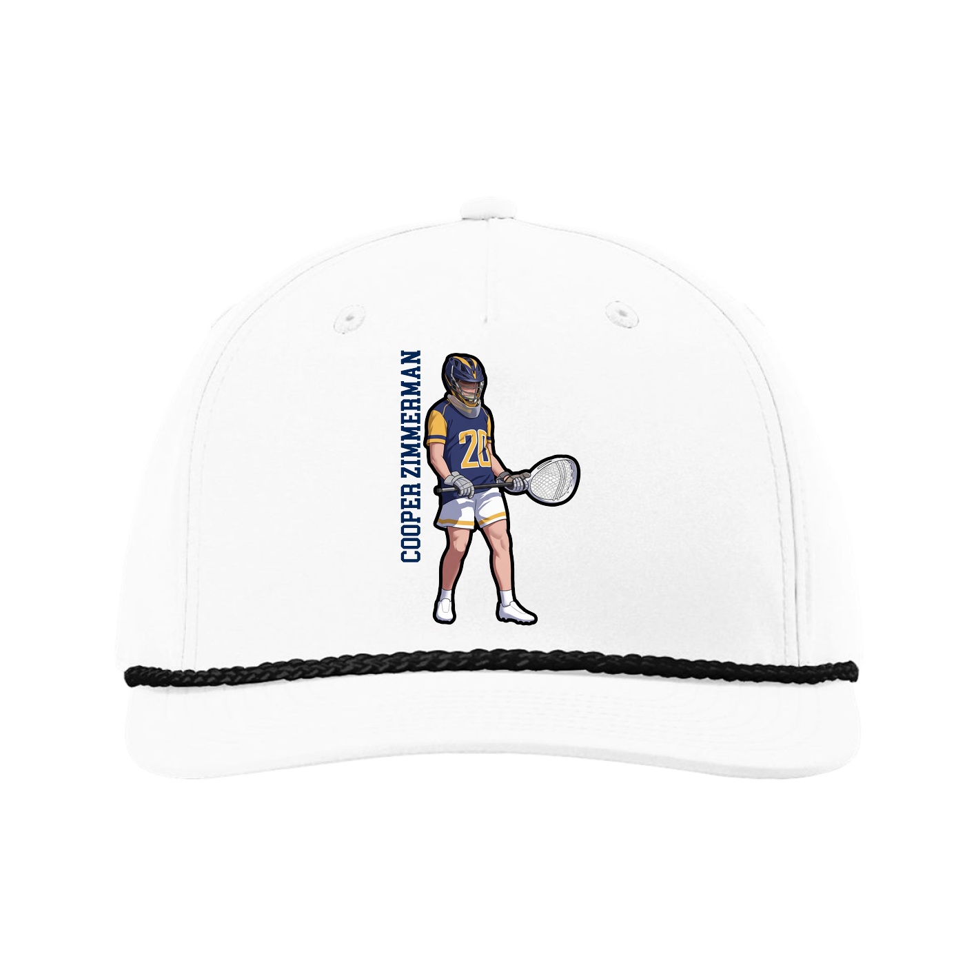 Five-Panel Classic Rope Cap — Name Vertical in White