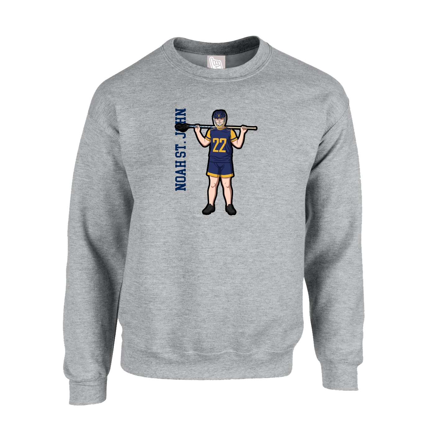Fleece Crew — Name Vertical in Grey