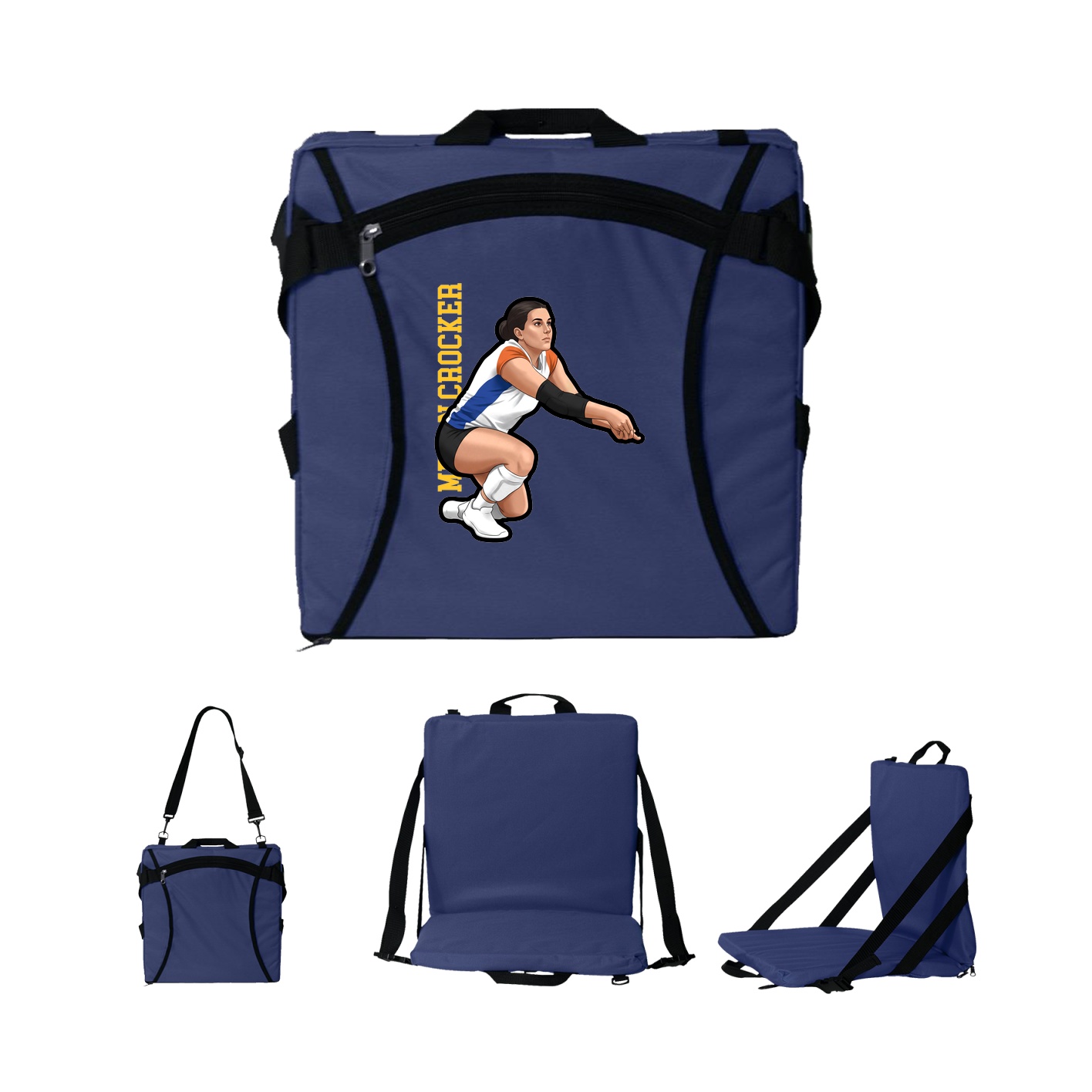 Folding Stadium Seat — Name Vertical in Navy