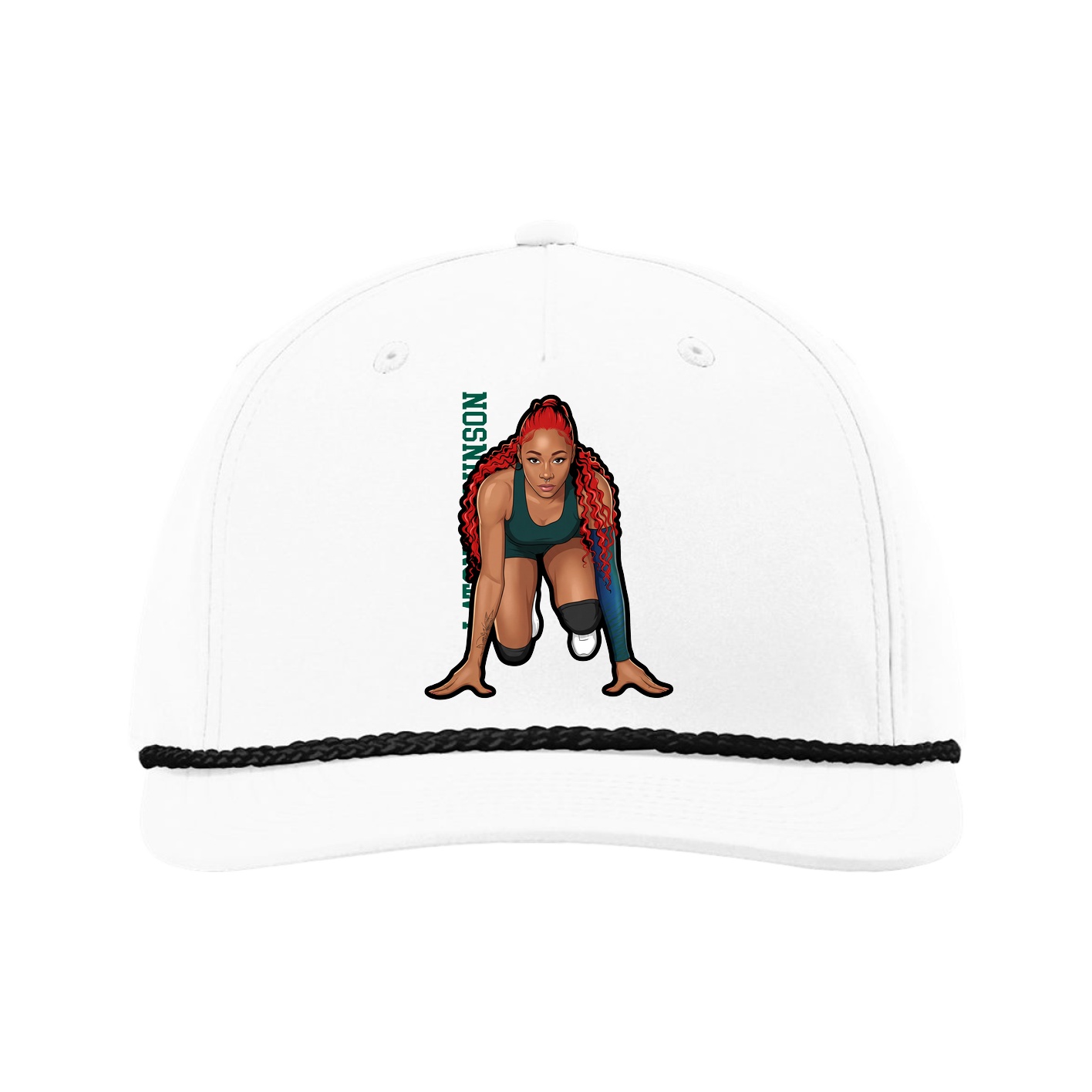 Five-Panel Classic Rope Cap — Name Vertical in White