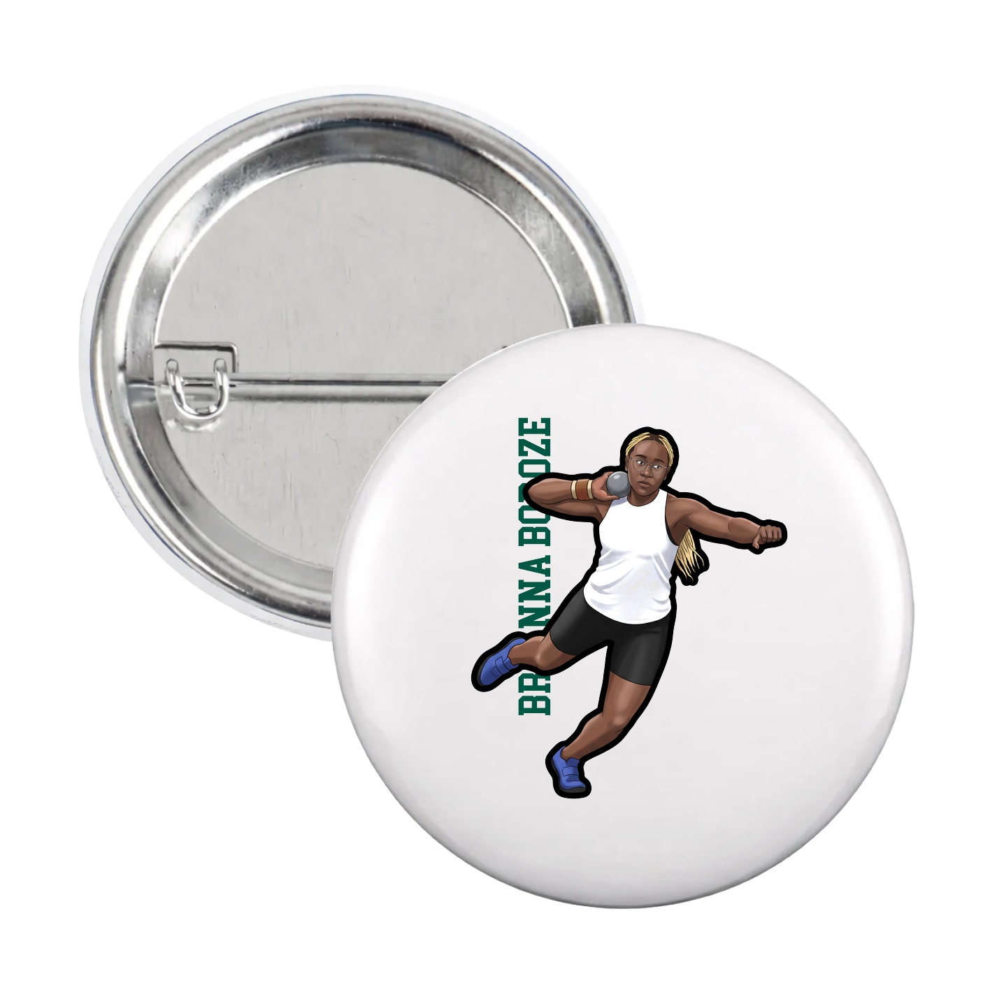 Game Day Button — Name Vertical in White