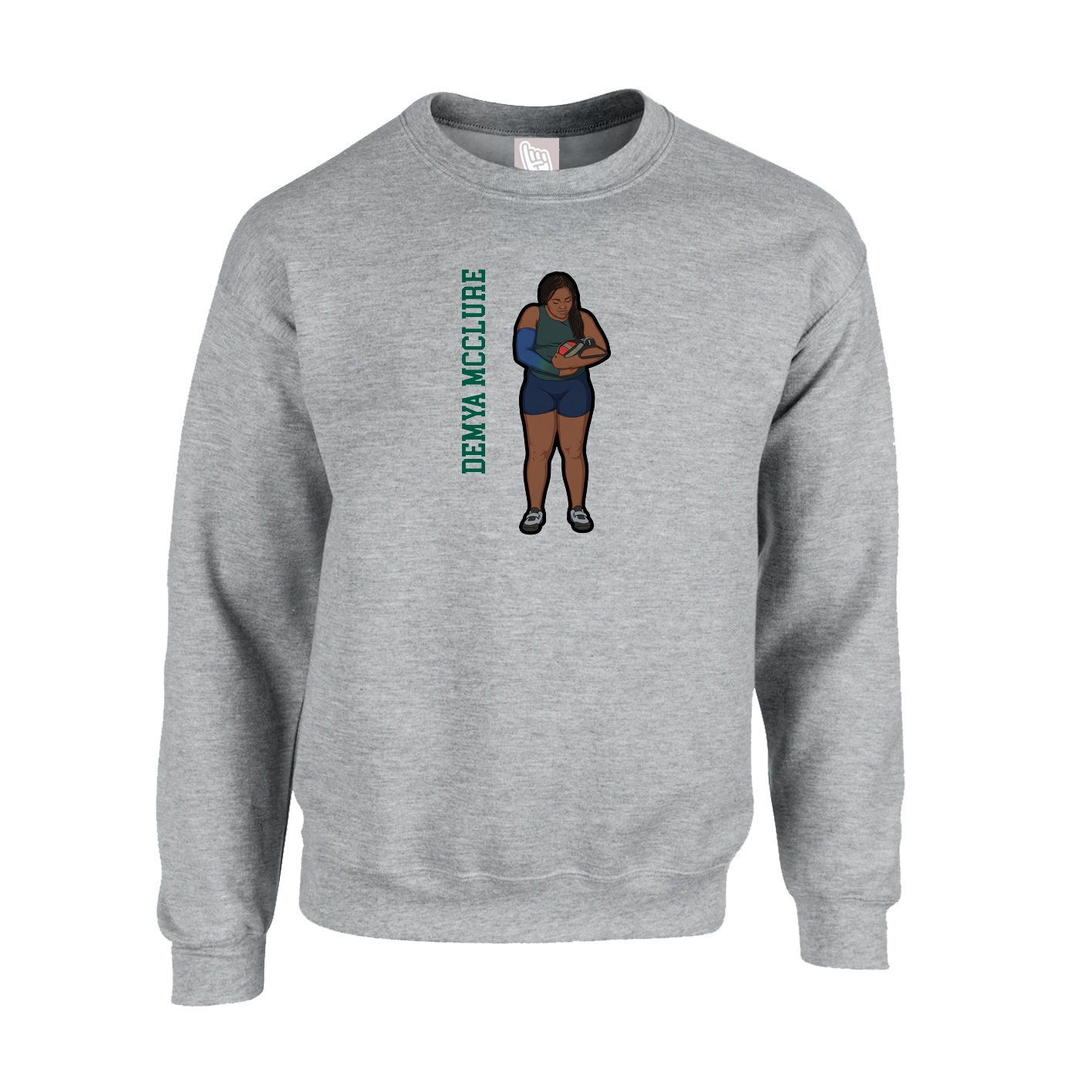 Fleece Crew — Name Vertical in Grey