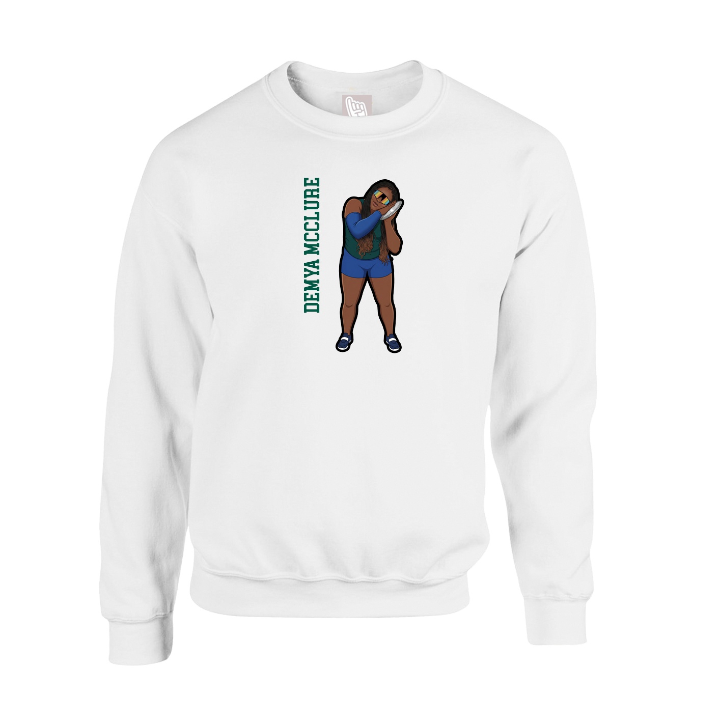 Fleece Crew — Name Vertical in White