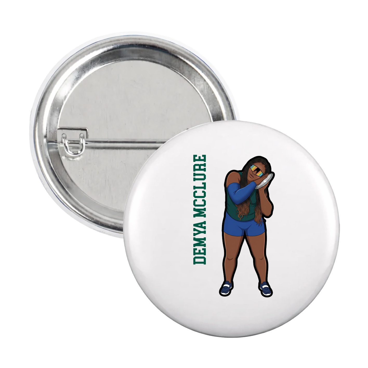 Game Day Button — Name Vertical in White