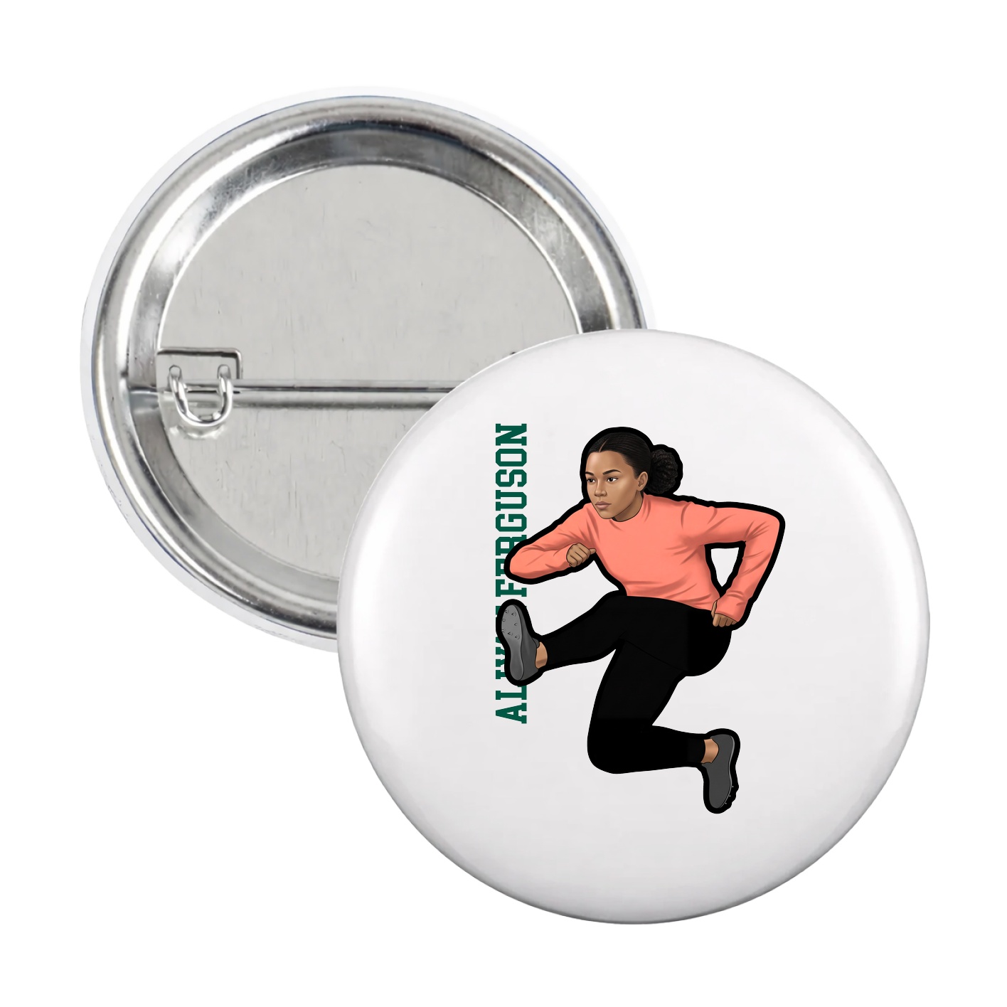 Game Day Button — Name Vertical in White
