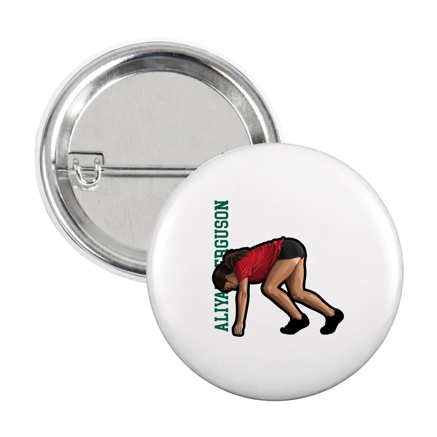 Game Day Button — Name Vertical in White