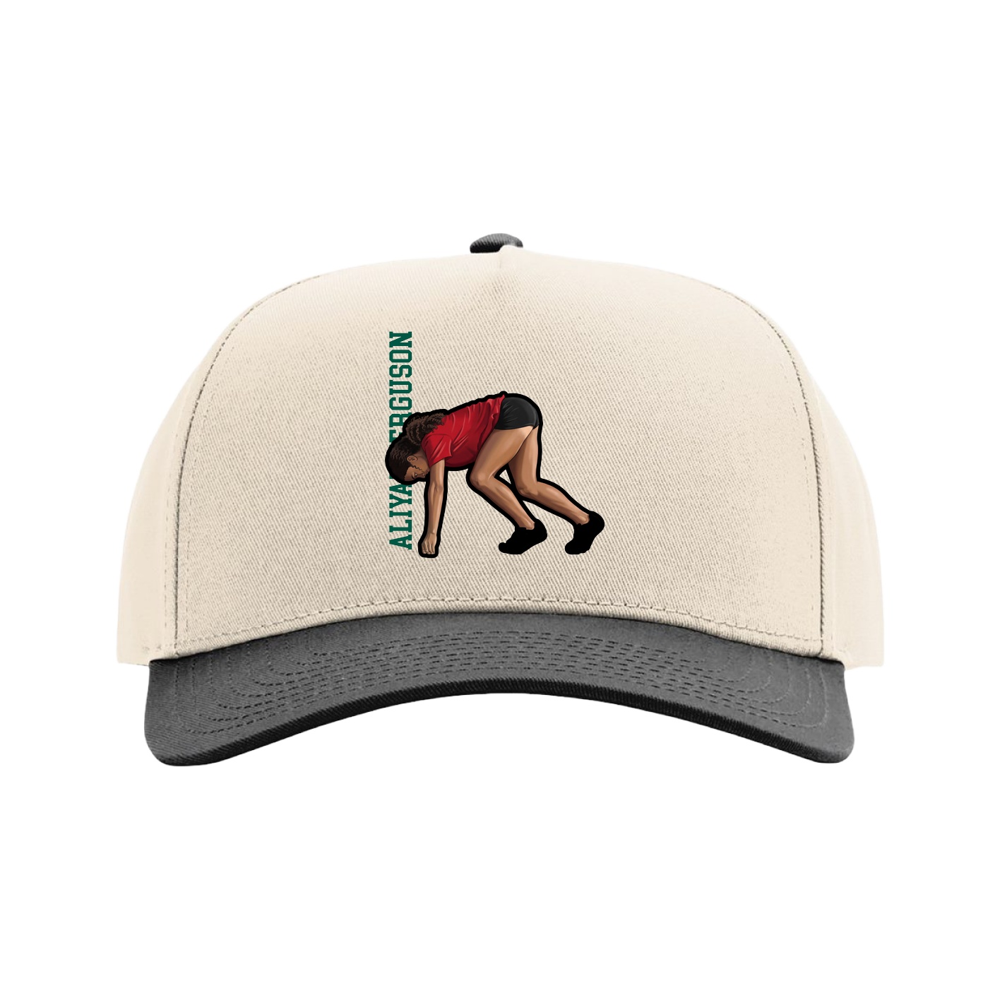 Full Fabric Five-Panel Champ Cap — Name Vertical in Cream/Black