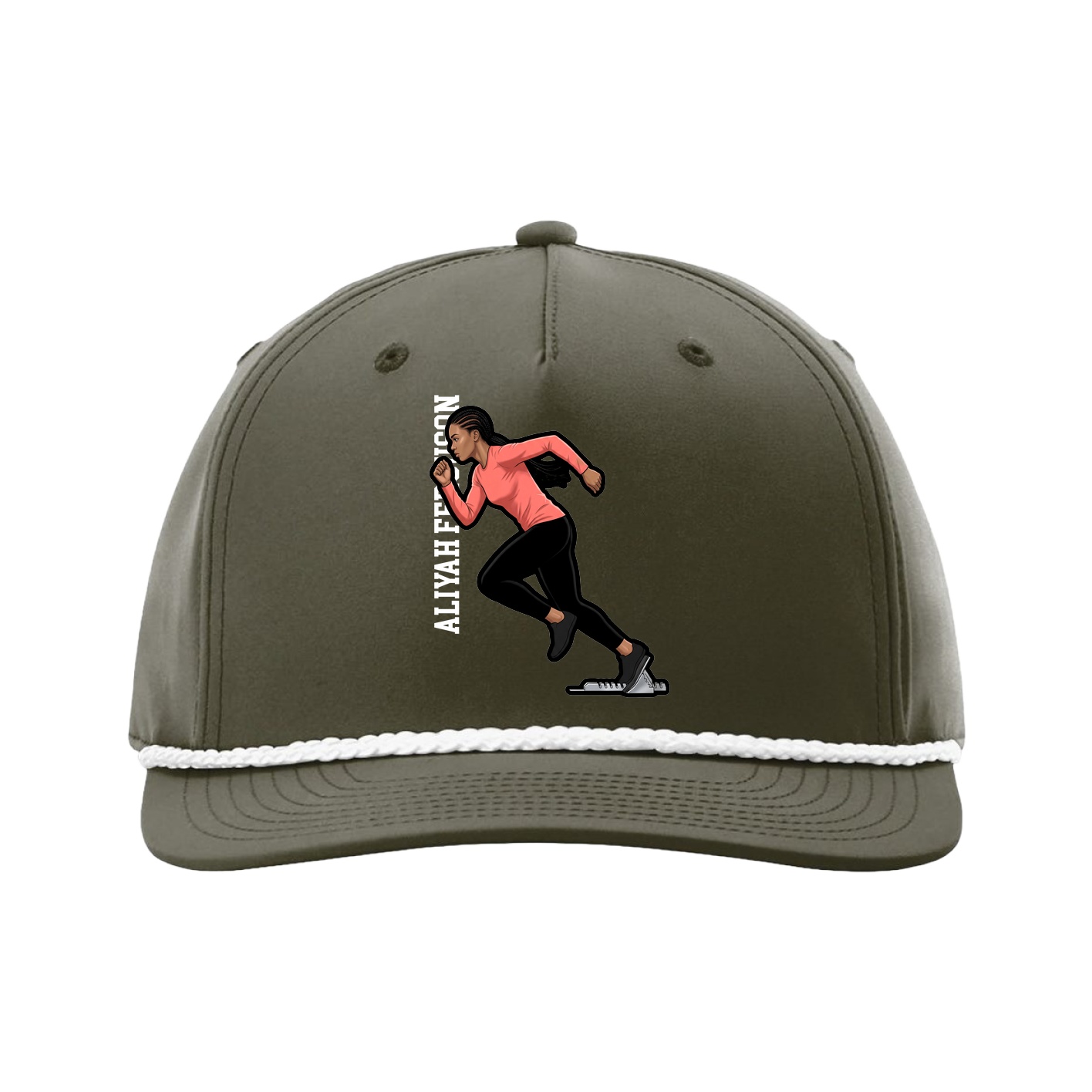 Five-Panel Classic Rope Cap — Name Vertical in Green