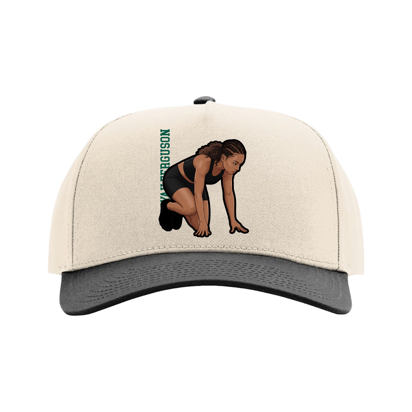 Full Fabric Five-Panel Champ Cap — Name Vertical in Cream/Black