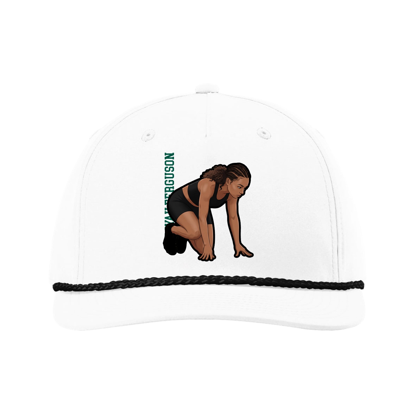 Five-Panel Classic Rope Cap — Name Vertical in White