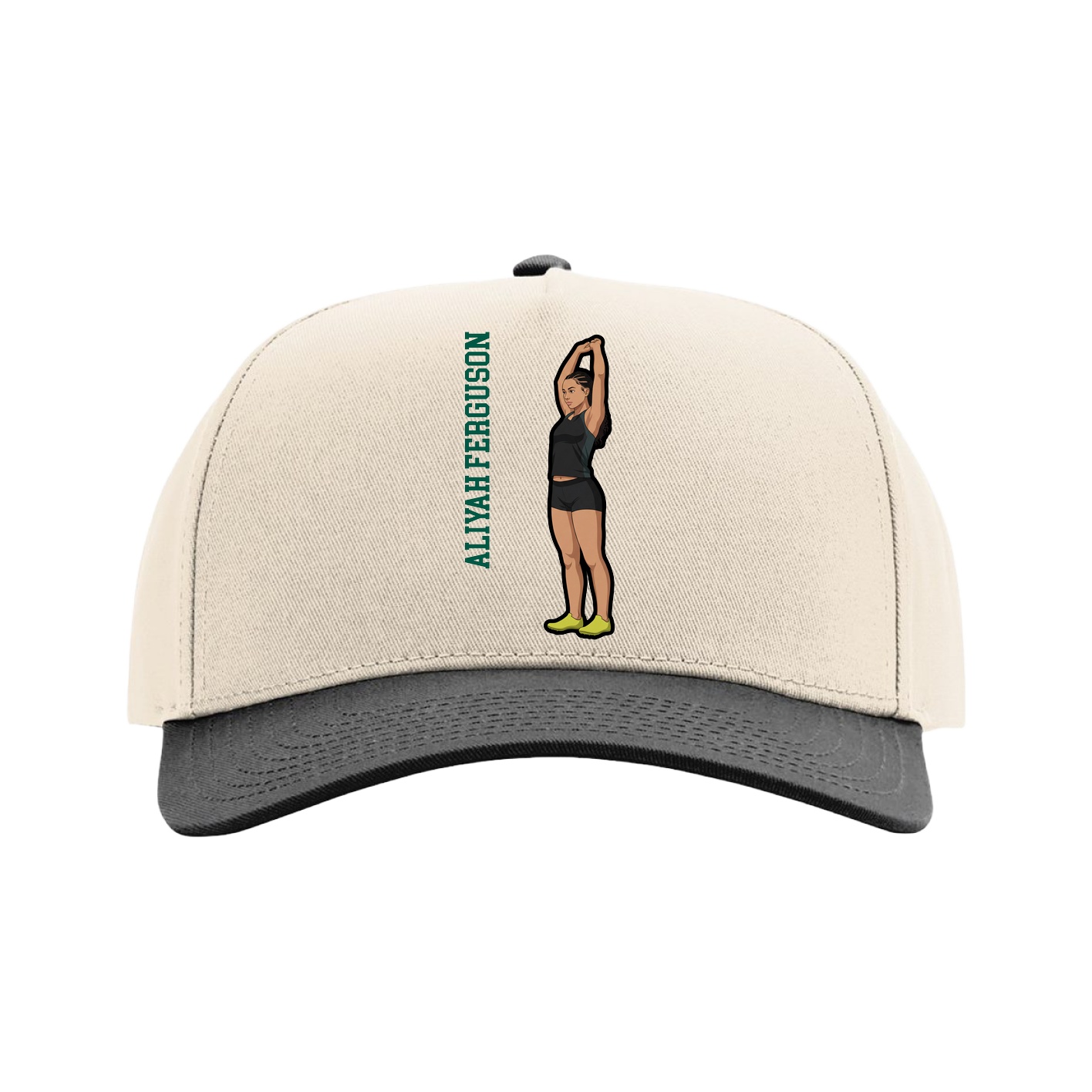 Full Fabric Five-Panel Champ Cap — Name Vertical in Cream/Black