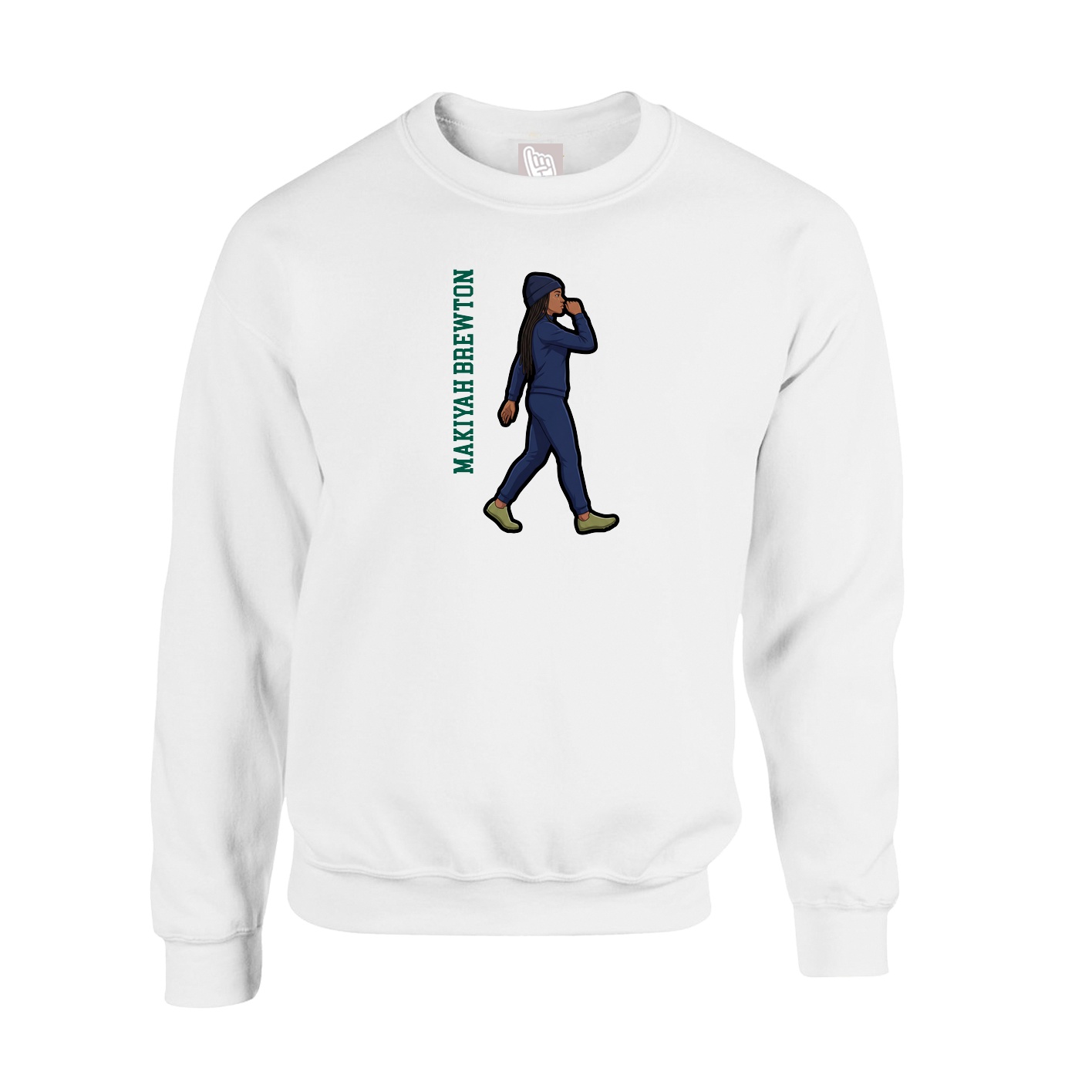 Fleece Crew — Name Vertical in White
