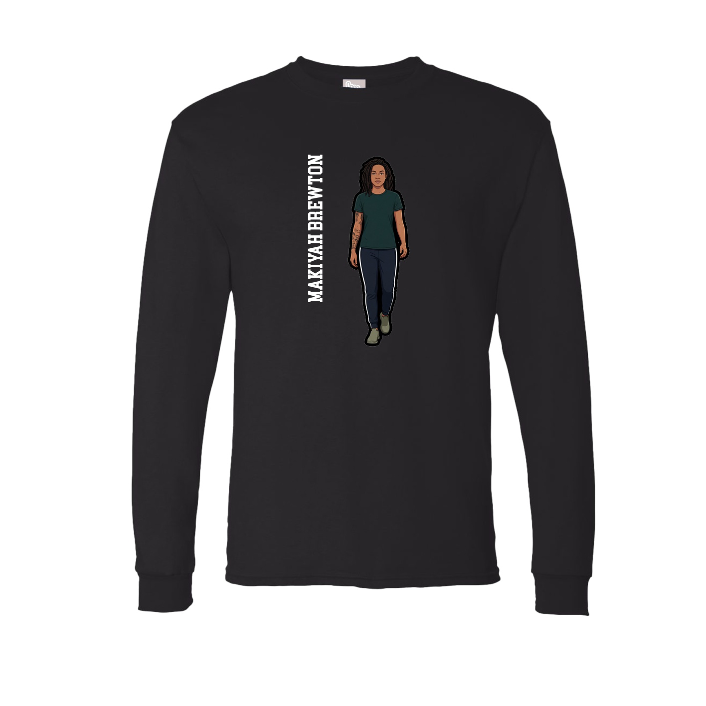 Long Sleeve Tee — Name Vertical in Black