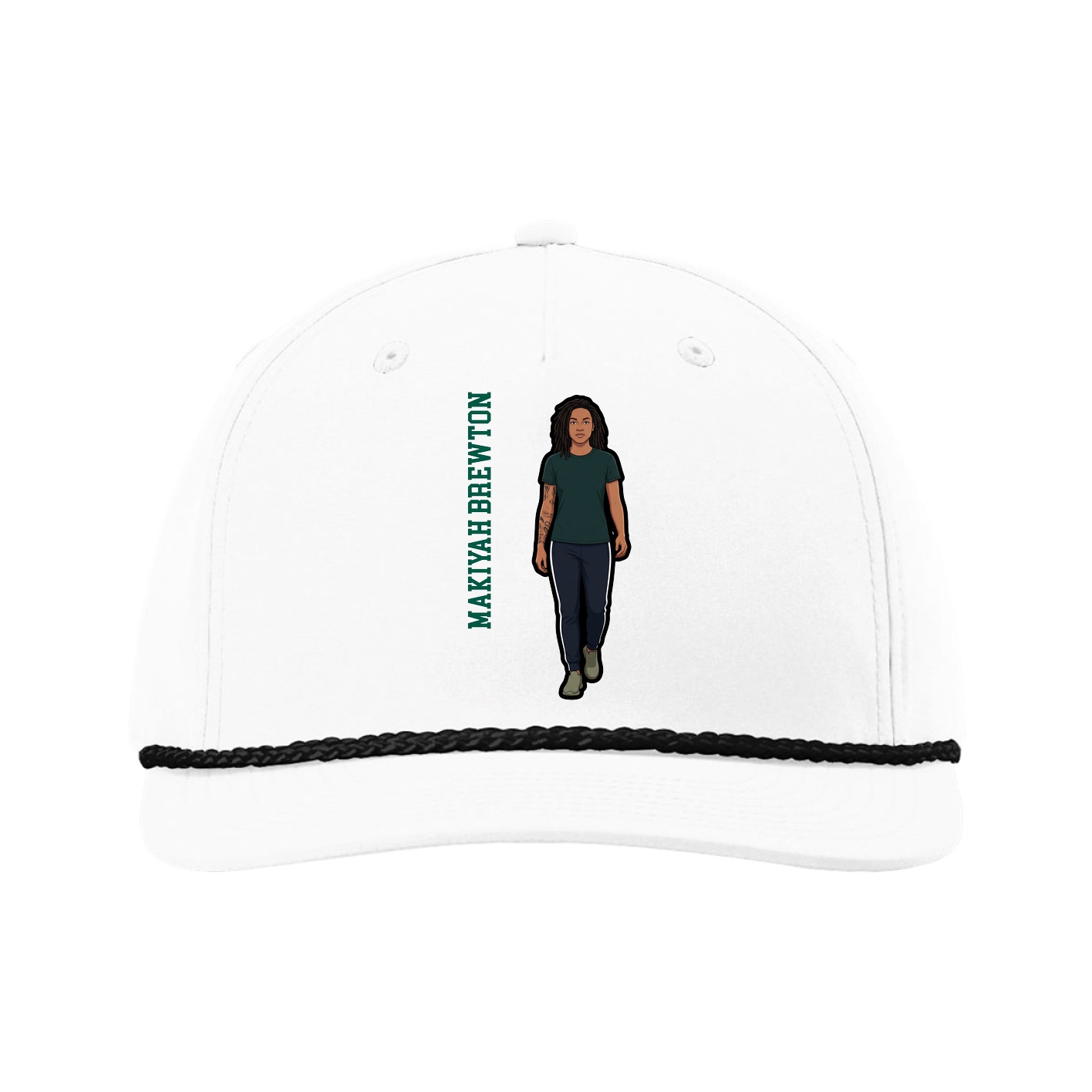 Five-Panel Classic Rope Cap — Name Vertical in White