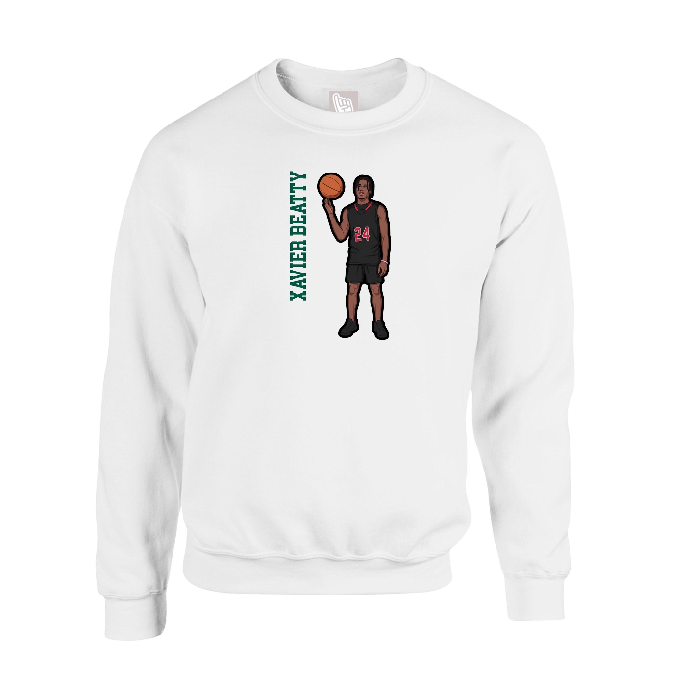 Fleece Crew — Name Vertical in White