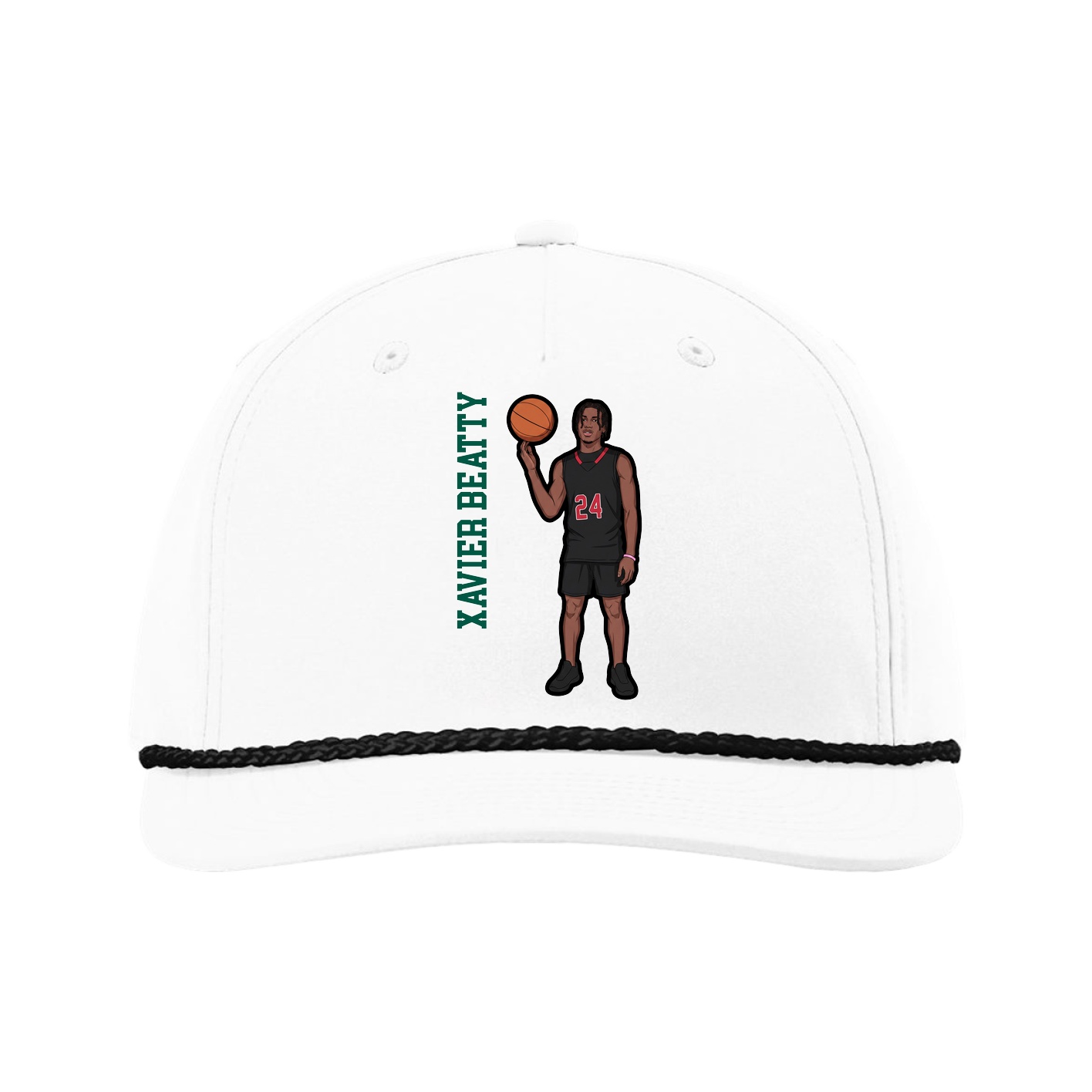Five-Panel Classic Rope Cap — Name Vertical in White