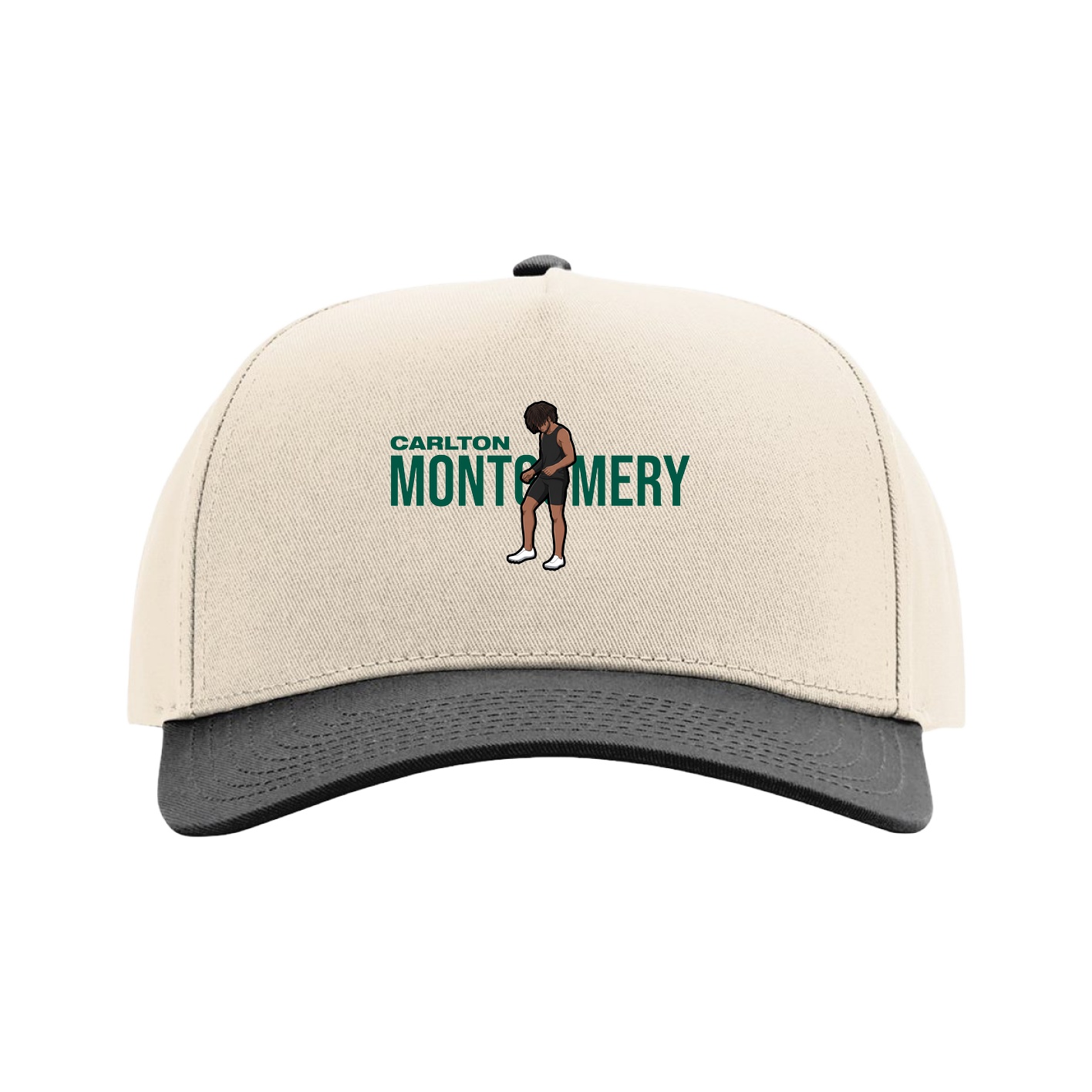 Full Fabric Five-Panel Champ Cap — Player Name in Cream/Black