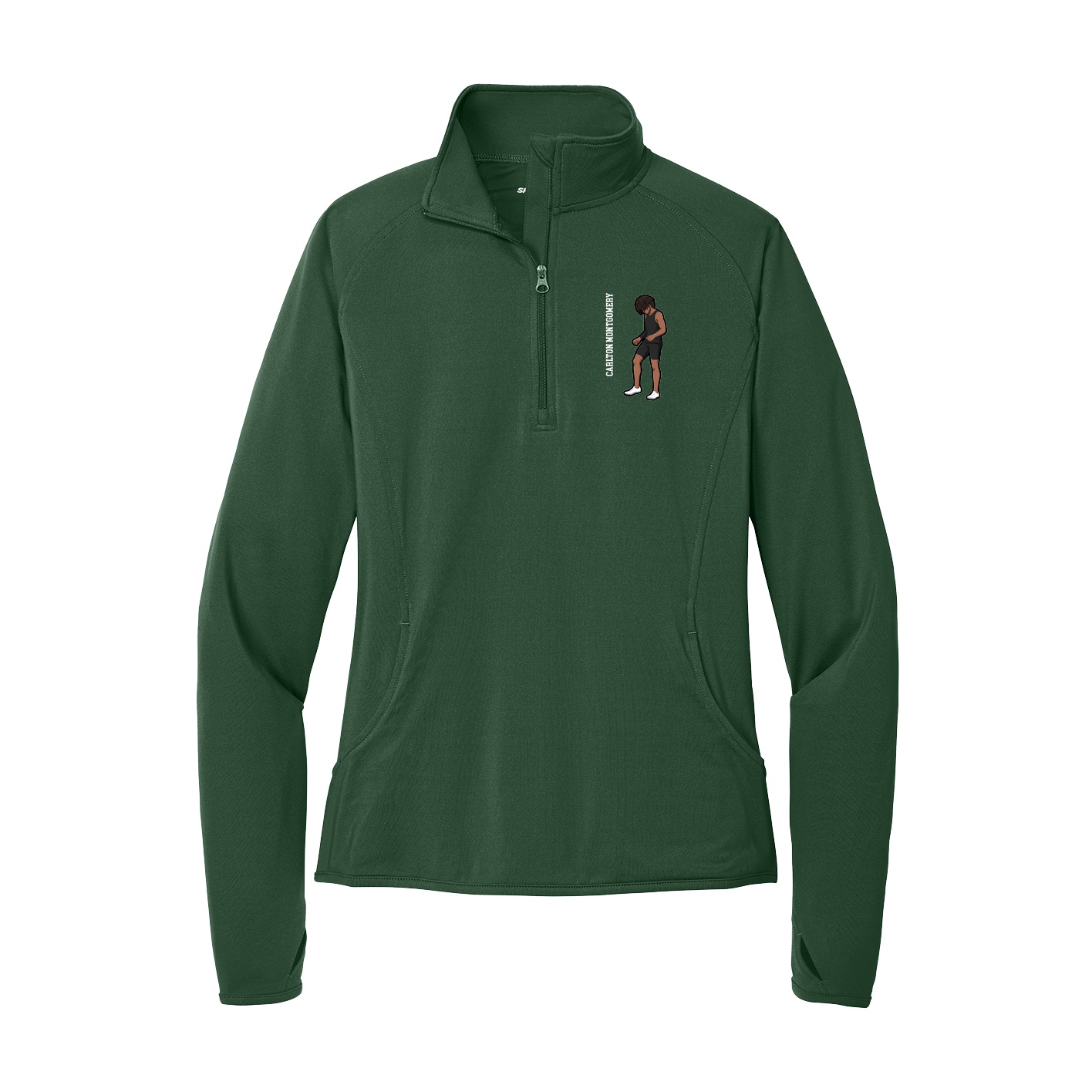 Women's Q-Zip Pullover — Name Vertical in Green