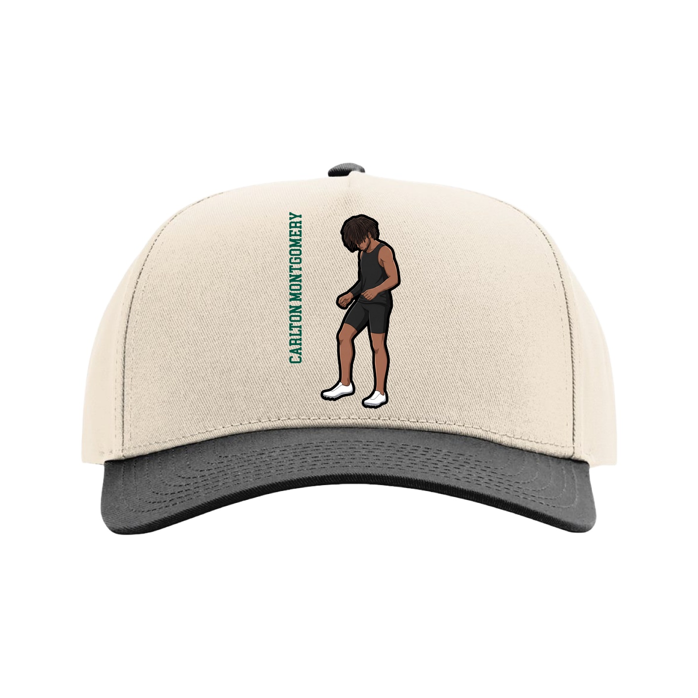 Full Fabric Five-Panel Champ Cap — Name Vertical in Cream/Black