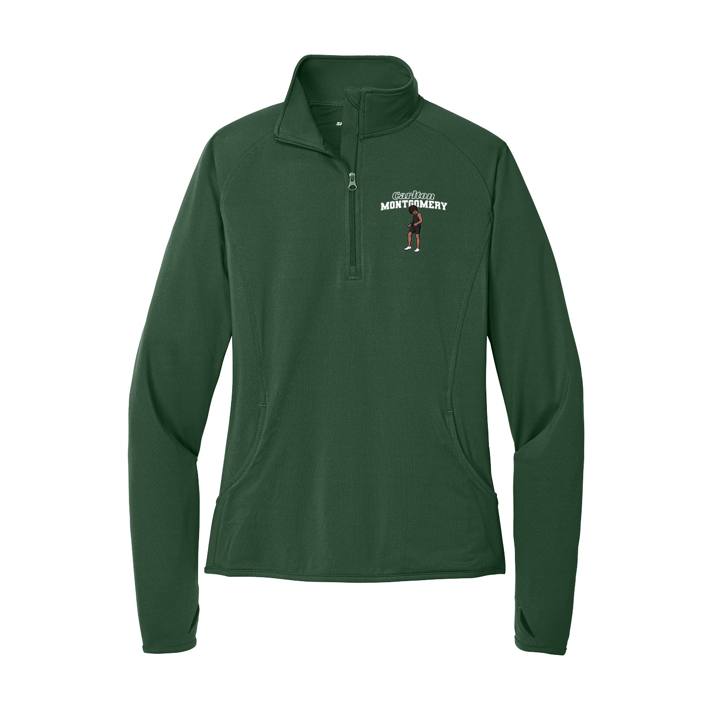 Women's Q-Zip Pullover — Name Arch in Green