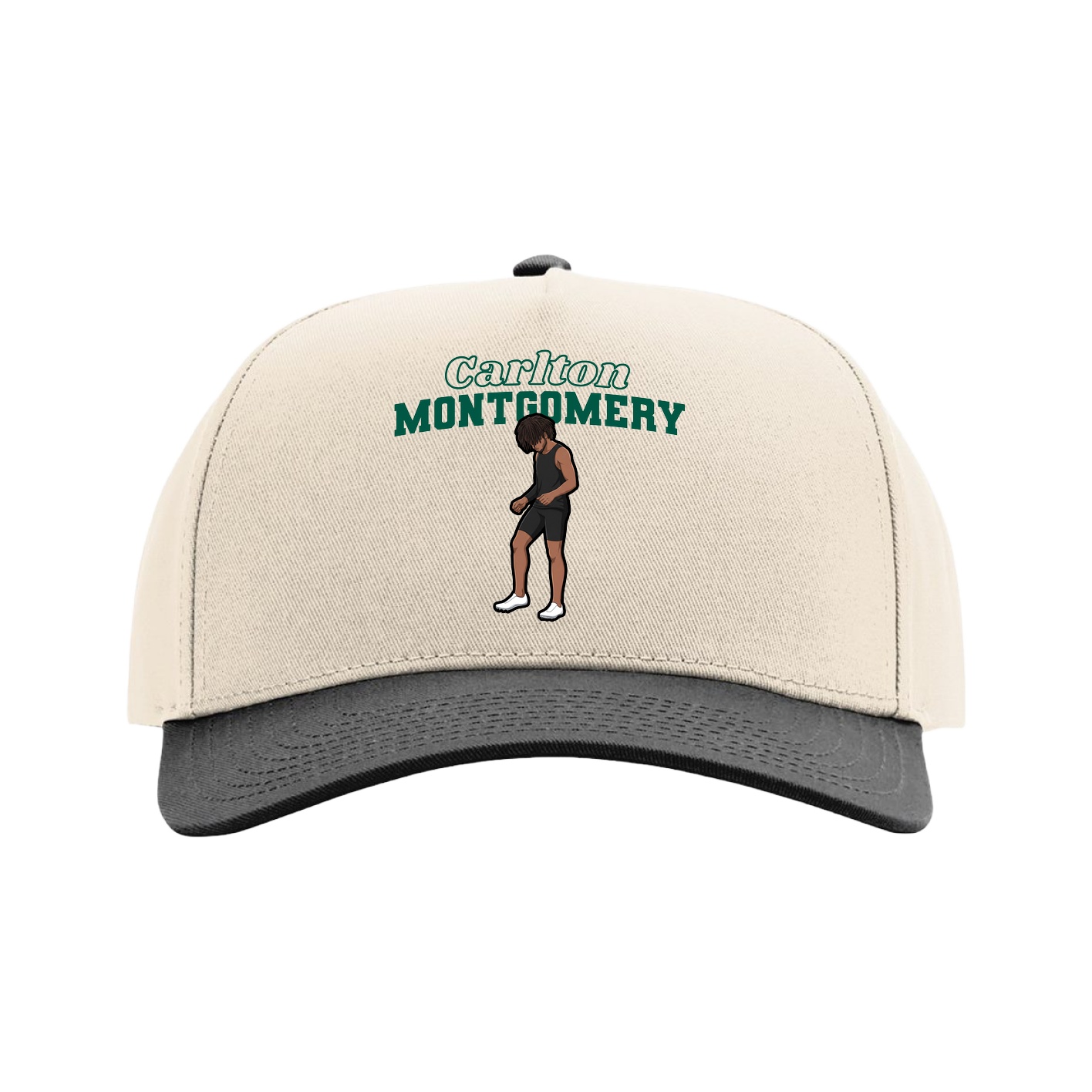 Full Fabric Five-Panel Champ Cap — Name Arch in Cream/Black