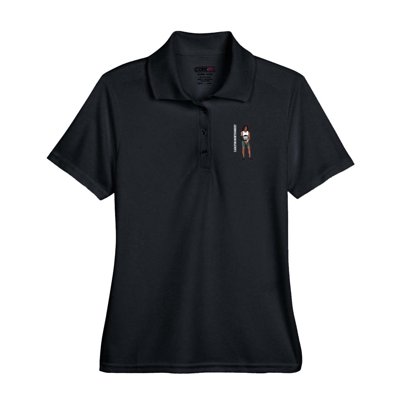 Performance Polo — Name Vertical in Black