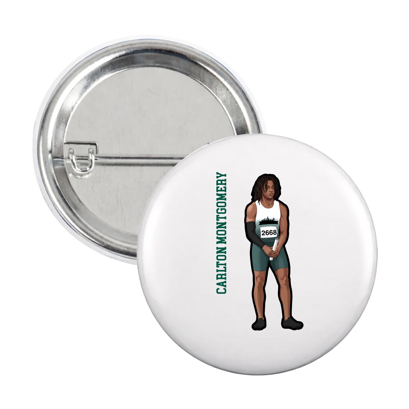 Game Day Button — Name Vertical in White